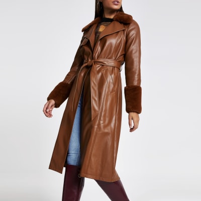 The 127 River Island Coat That Looks, River Island Wrap Coat With Faux Fur Collar And Cuffs In Pink