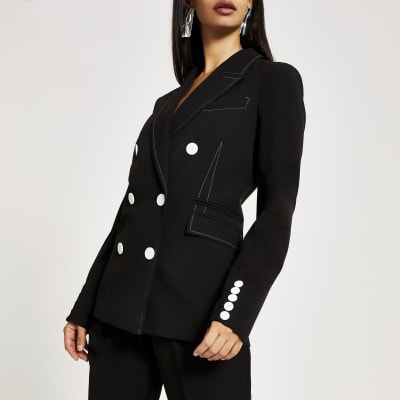 Doppelreihiger Blazer in Schwarz mit Kontrastnaht