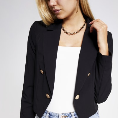 Zwarte cropped blazer met knopen