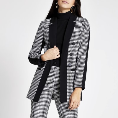 Zwarte boyfriend blazer met pied-de-poule ruit