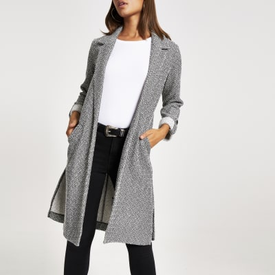 Lange, strukturierte Duster-Jacke in Grau