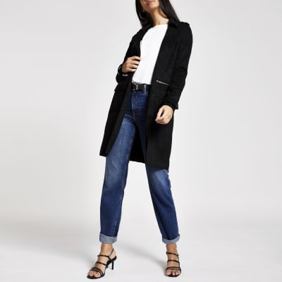 Schwarze Utility Jacke aus Wildlederimitat