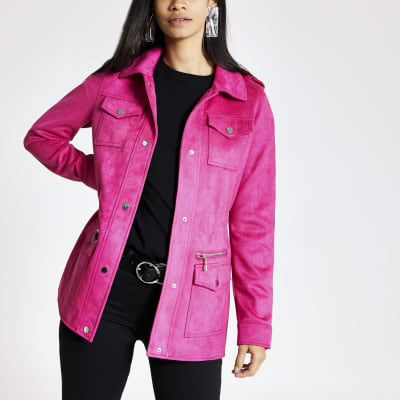 Rosa Utility-Jacke aus Wildlederimitat