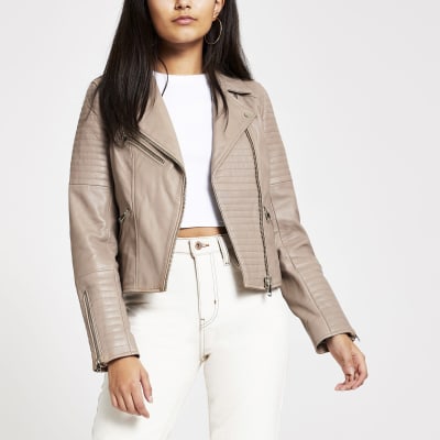 Lichtbruin leren bikerjack