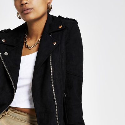 Schwarze Bikerjacke aus Kunstwildleder