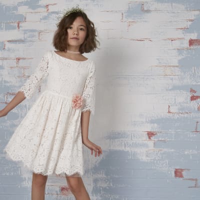 cream lace flower girl dress