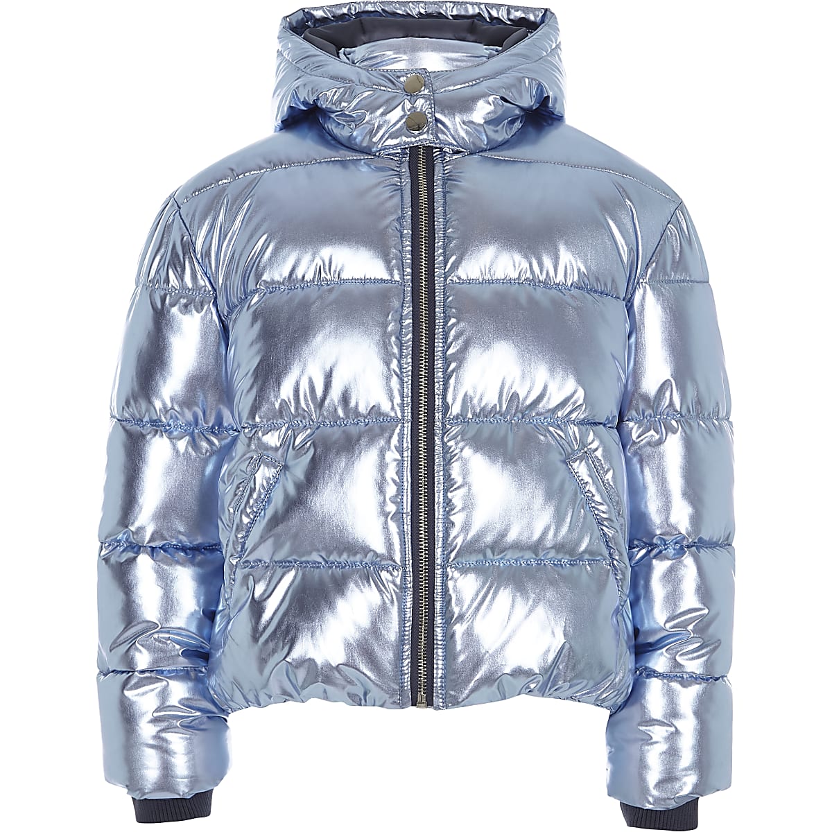 Girls blue foil hooded puffer jacket - Jackets - Coats & Jackets - girls
