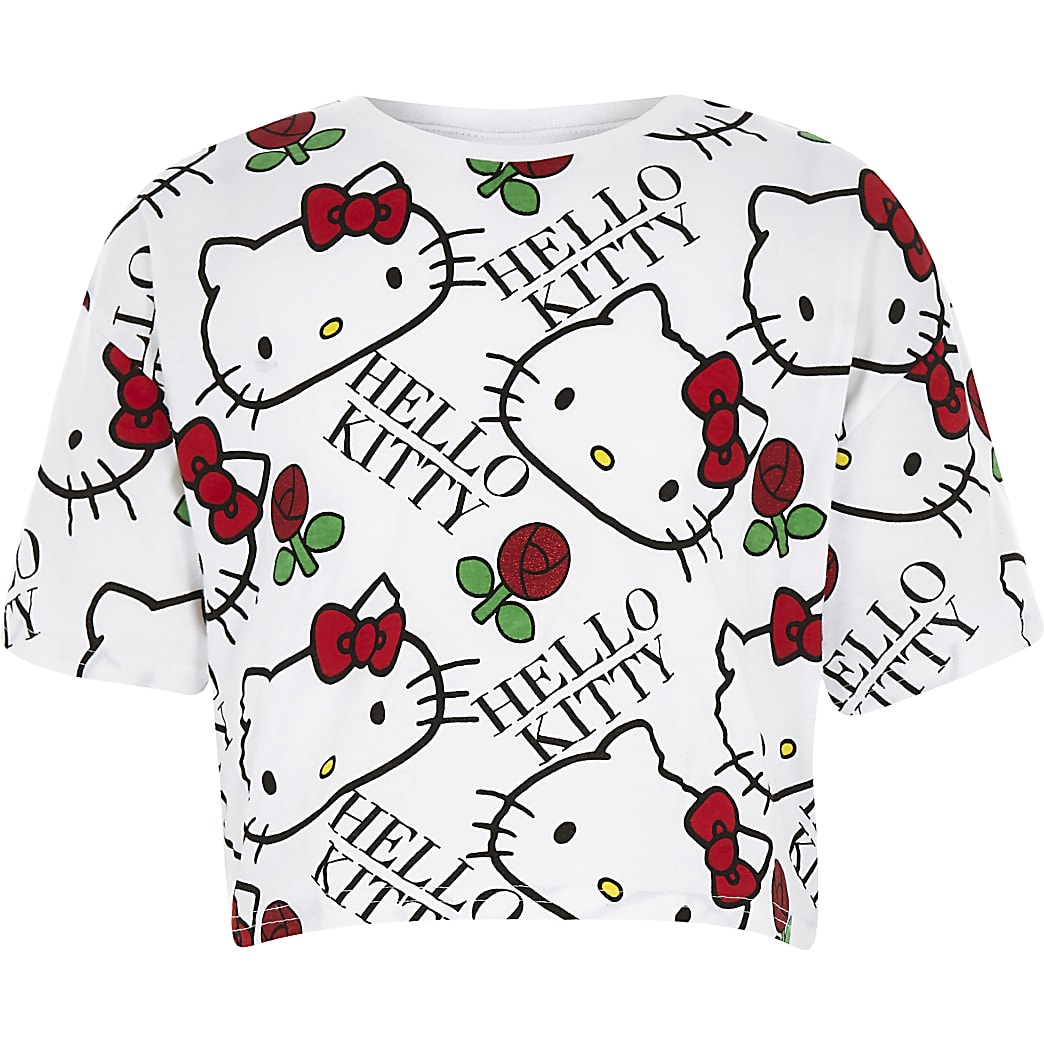 Girls white Hello Kitty cropped T-shirt | River Island