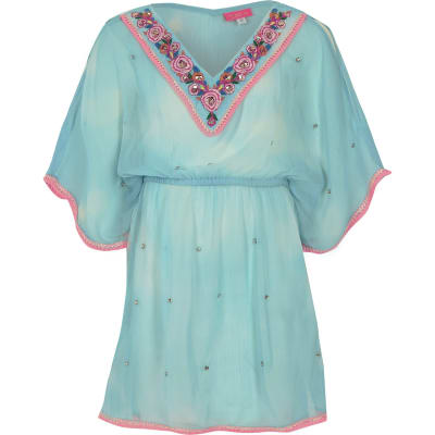 Girls Light Blue Embellished Kimono