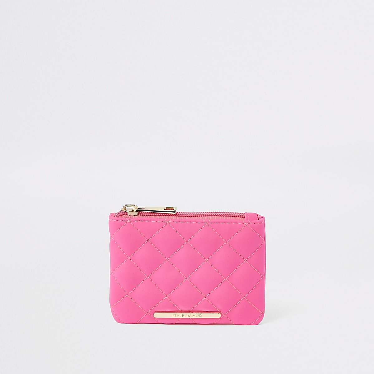 Girls neon pink quilted zip top purse | River Island