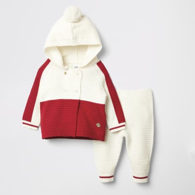 Rode gebruide outfit met vest met kleurvlakken voor baby's