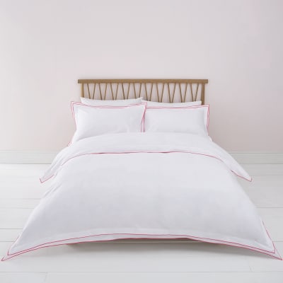 White Pink Border King Duvet Bed Set River Island