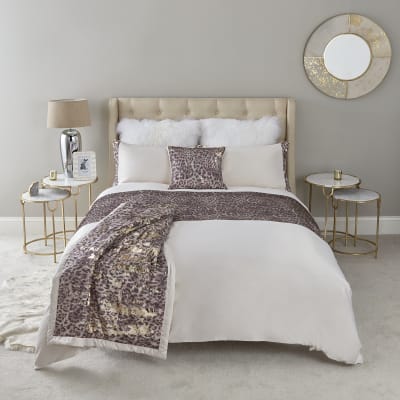 Cream Leopard Print Sequin King Duvet Bed Set