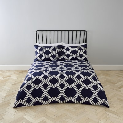 Navy geo print double duvet bed set | River Island