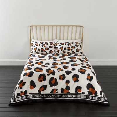 White Leopard Print King Duvet Bed Set