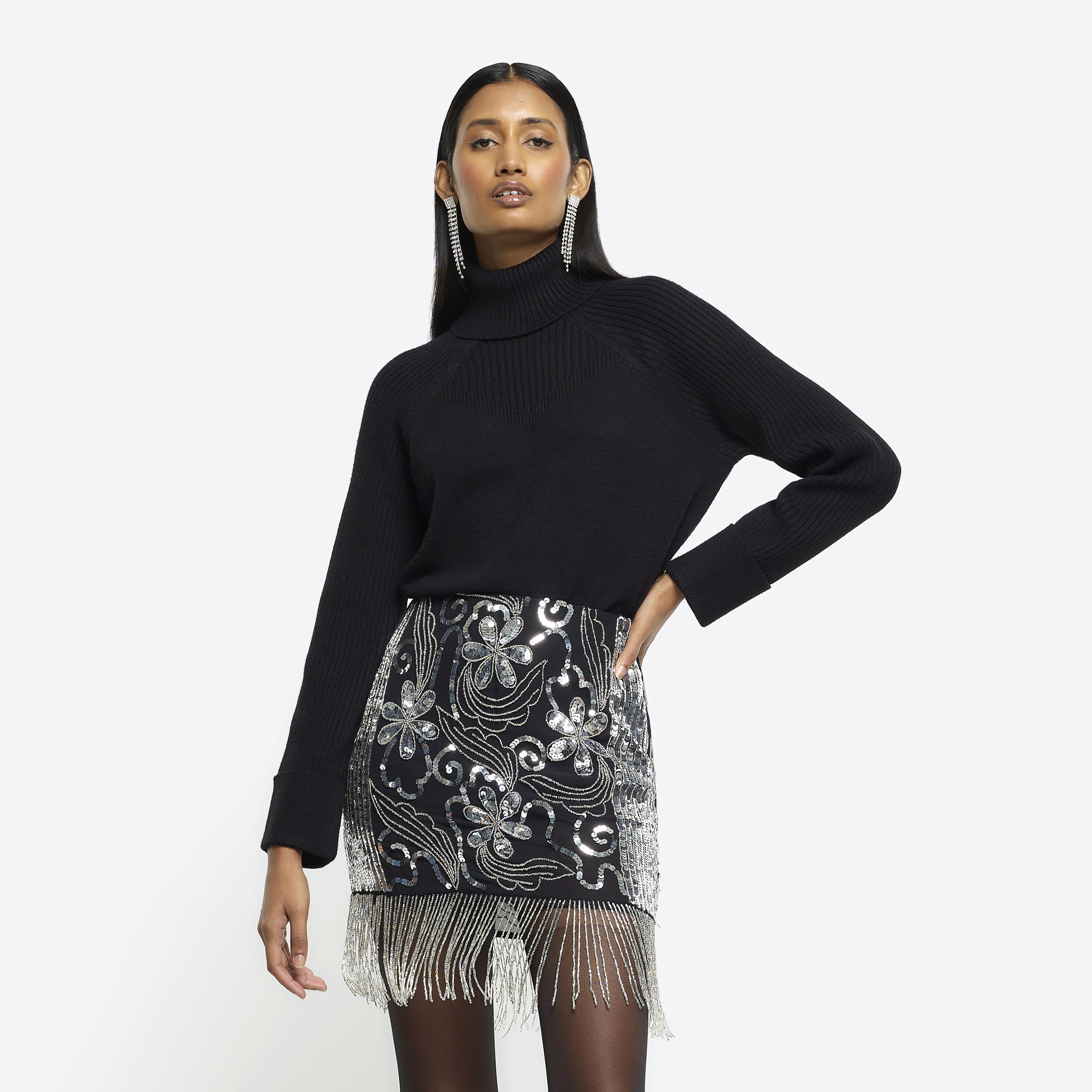 River Island Womens Black Sequin Detail Mini Skirt