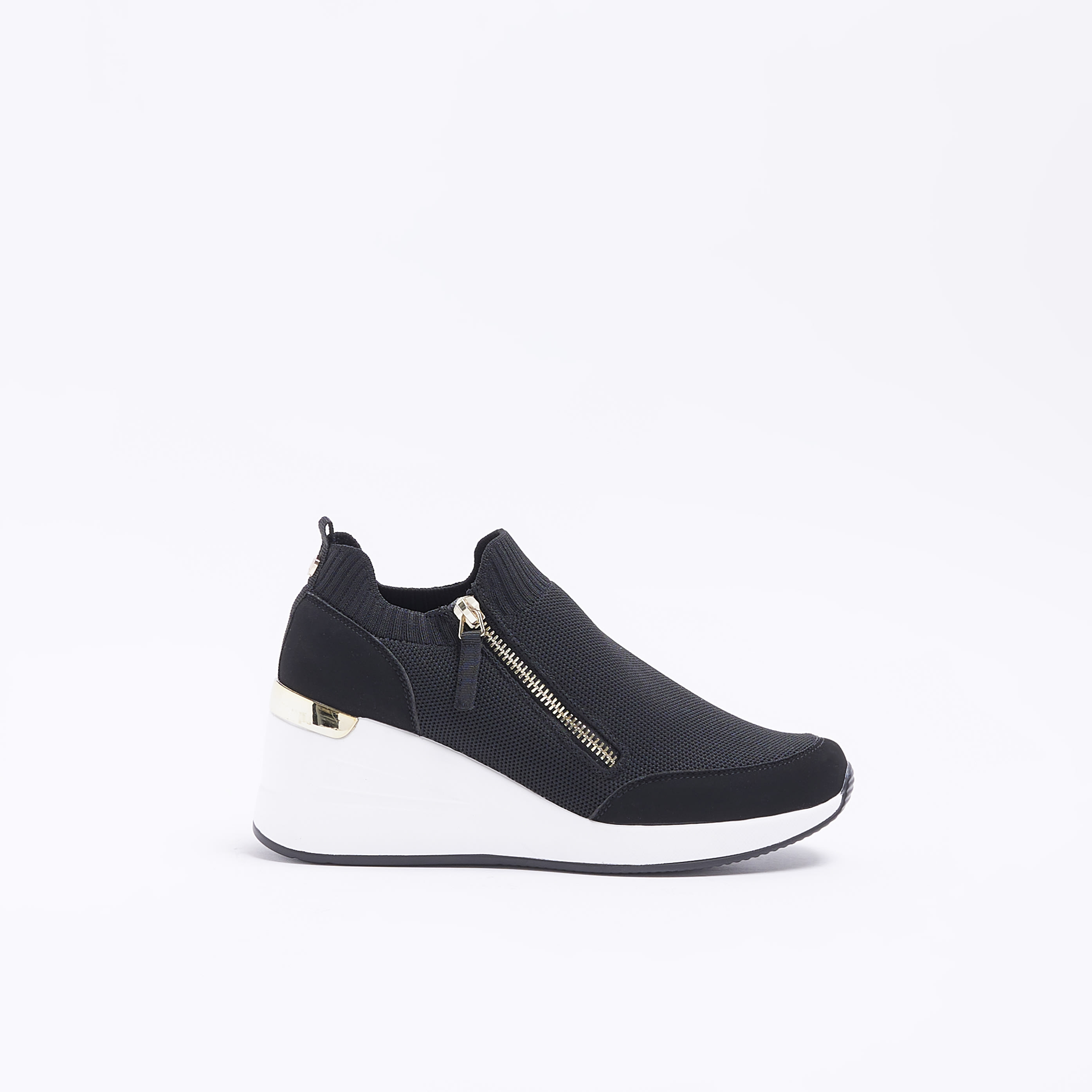 River Island Womens Black Wide Fit Slip On Wedge Trainers