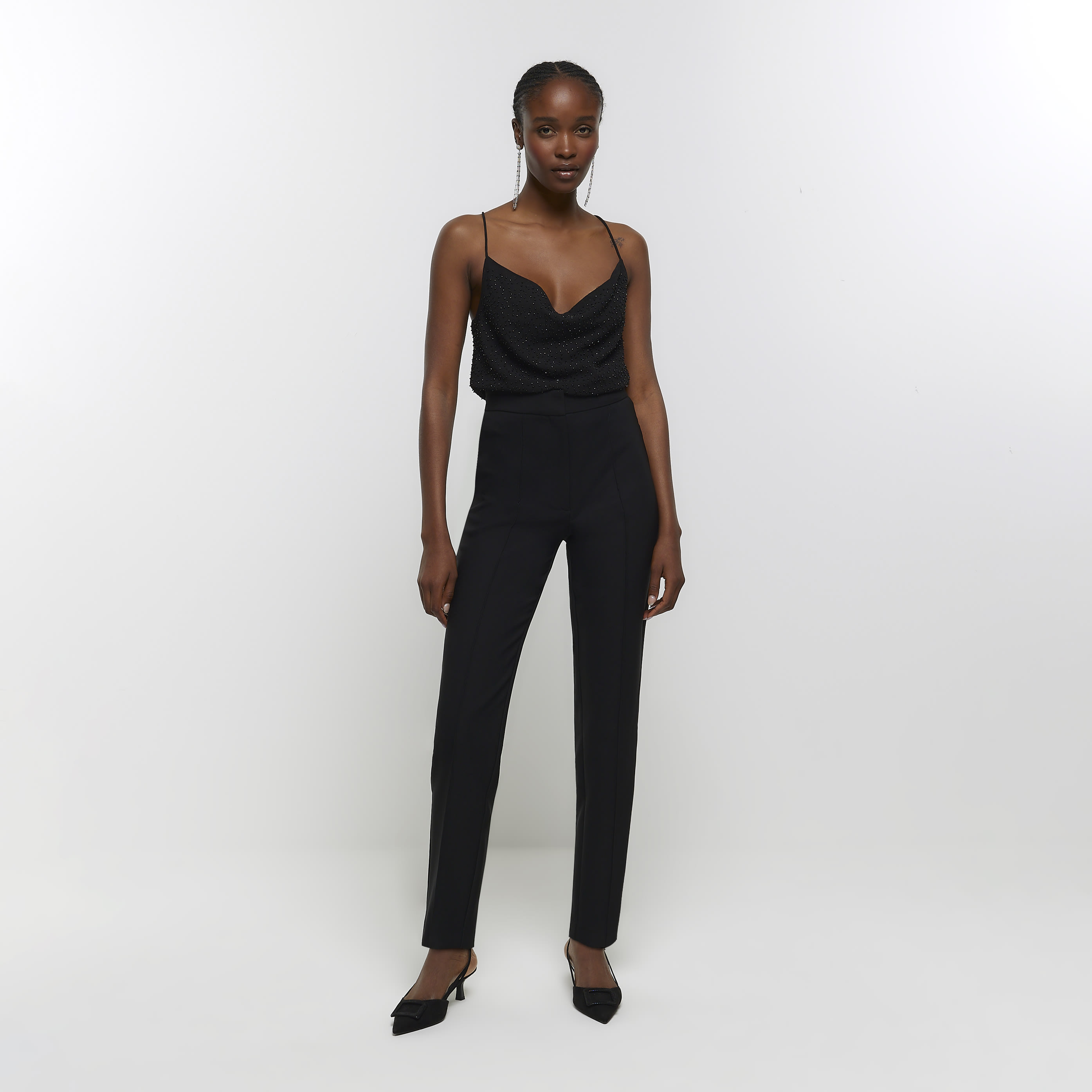 River Island Womens Black High Waisted Slim Trousers