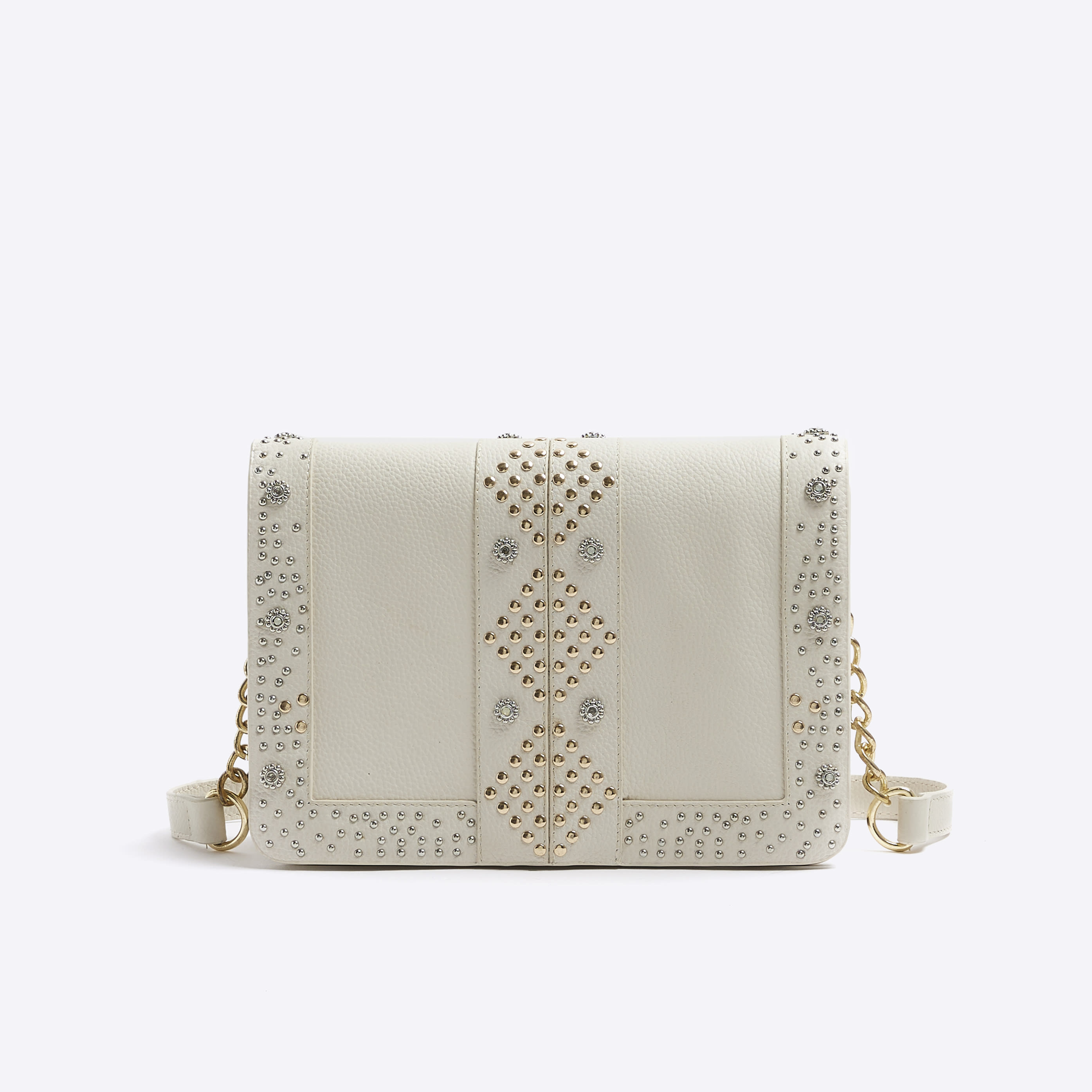River Island Cream Leather Studded Cross Body Bag