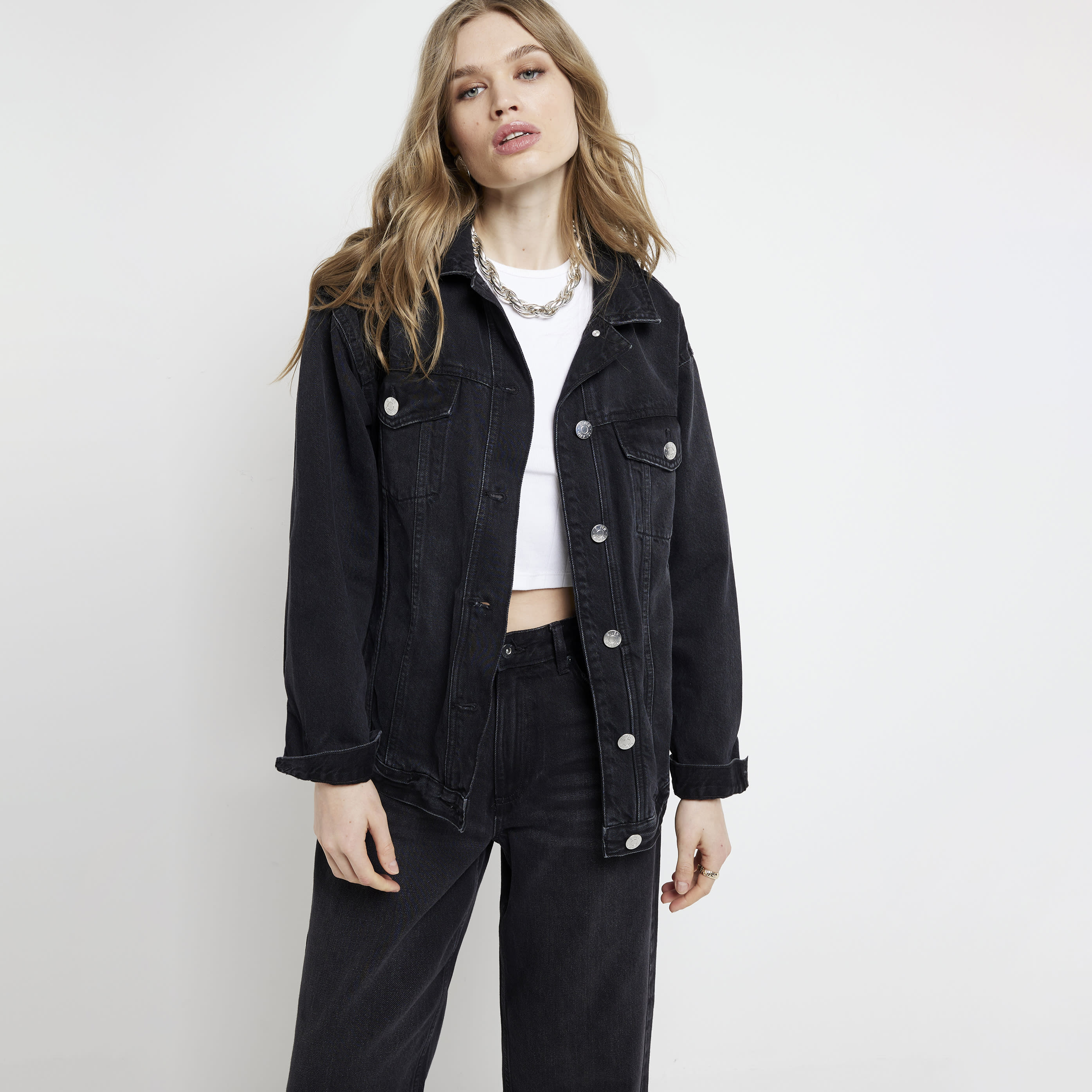 River Island Womens Black Denim Trucker Jacket