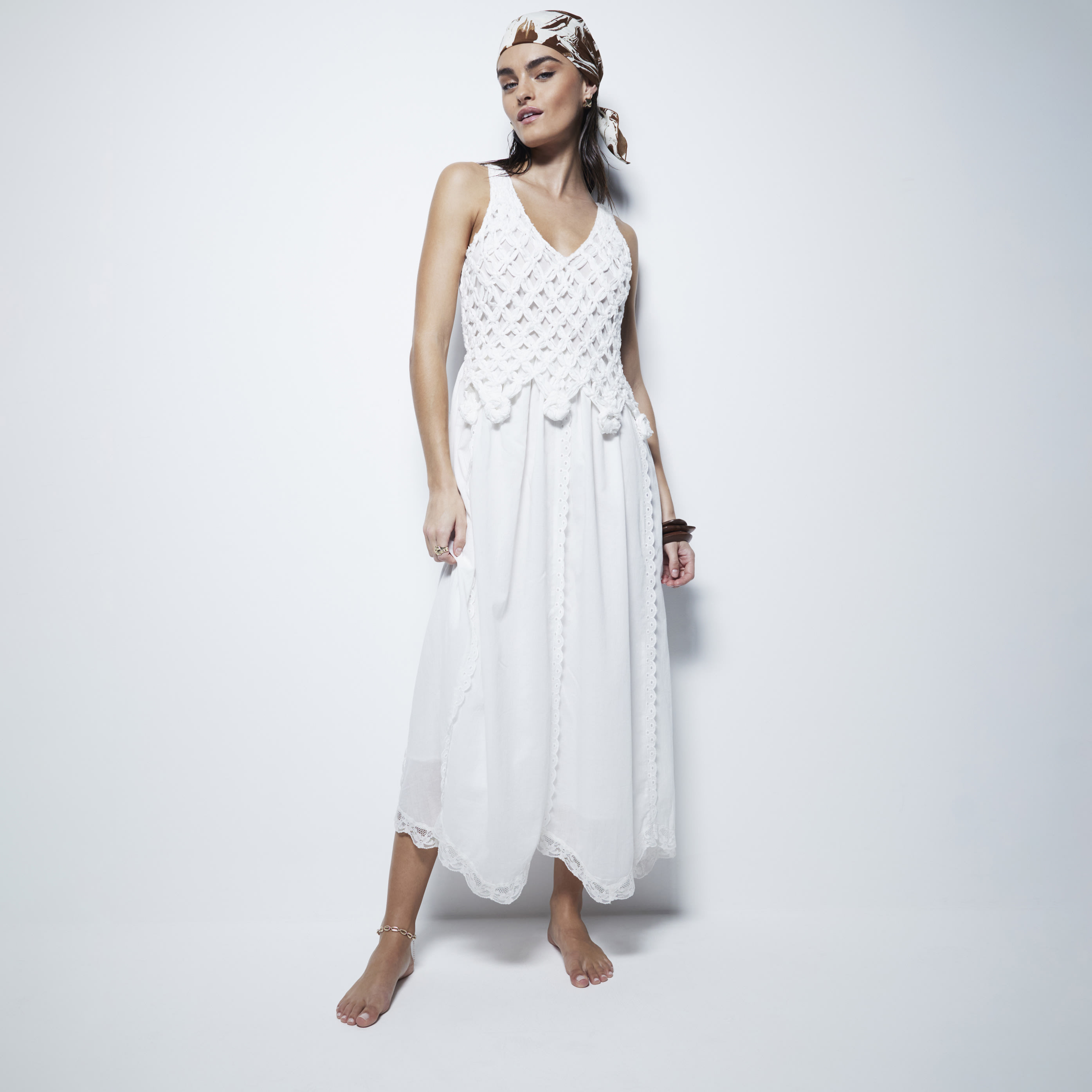 River Island Cream Sleeveless Hybrid Crochet Shift Dress