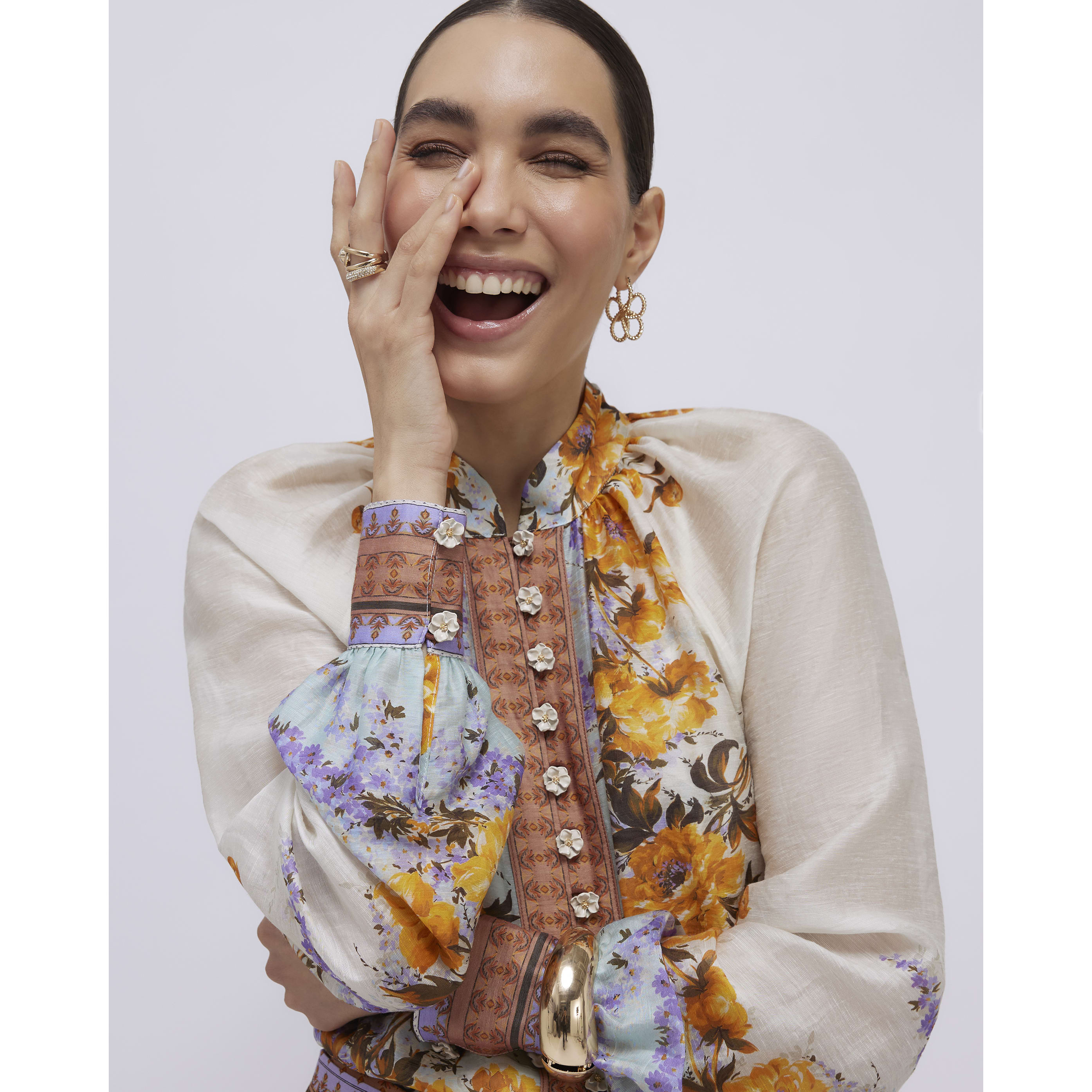 River Island Cream Floral Print Blouse
