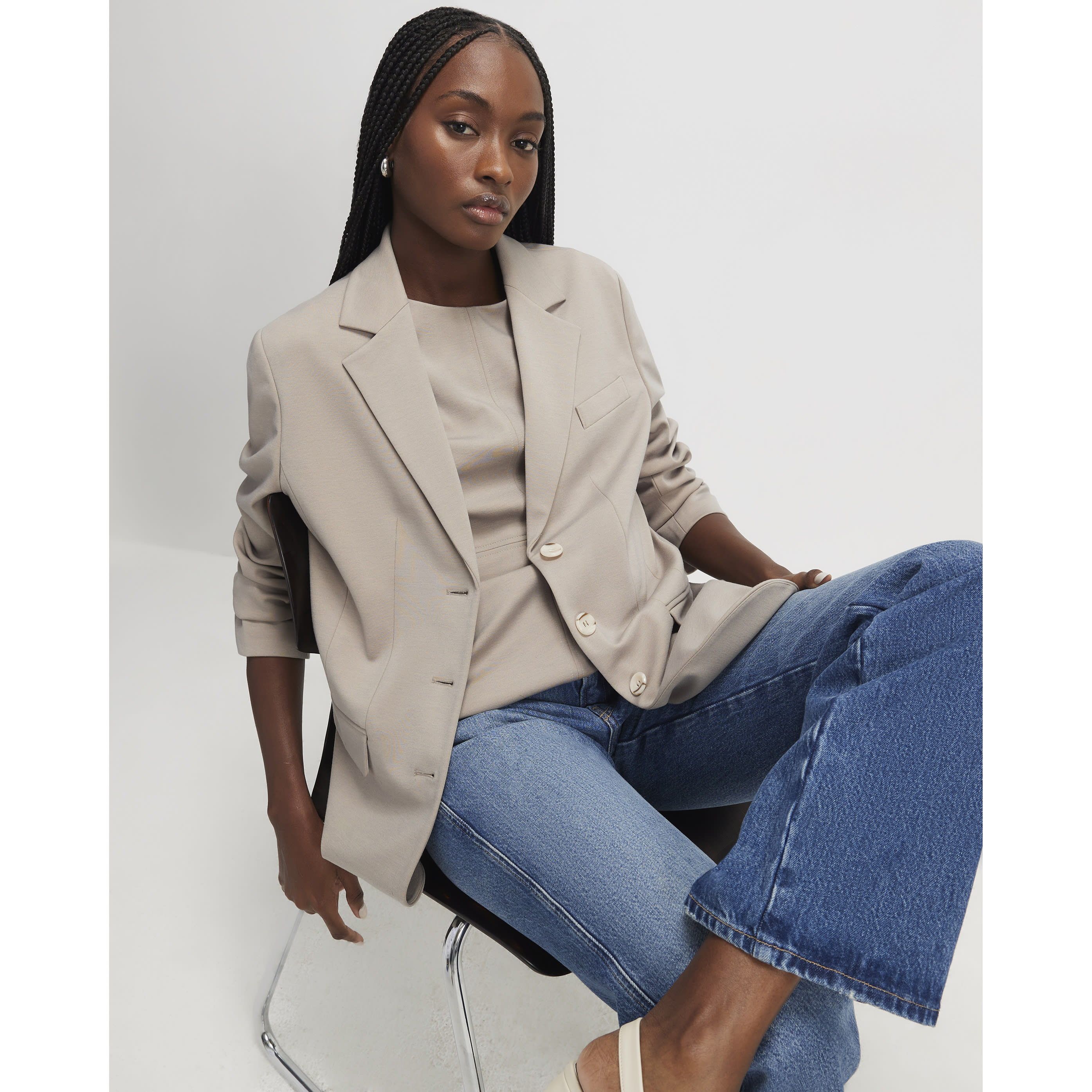 River Island Cream Long Sleeve Oversized Blazer