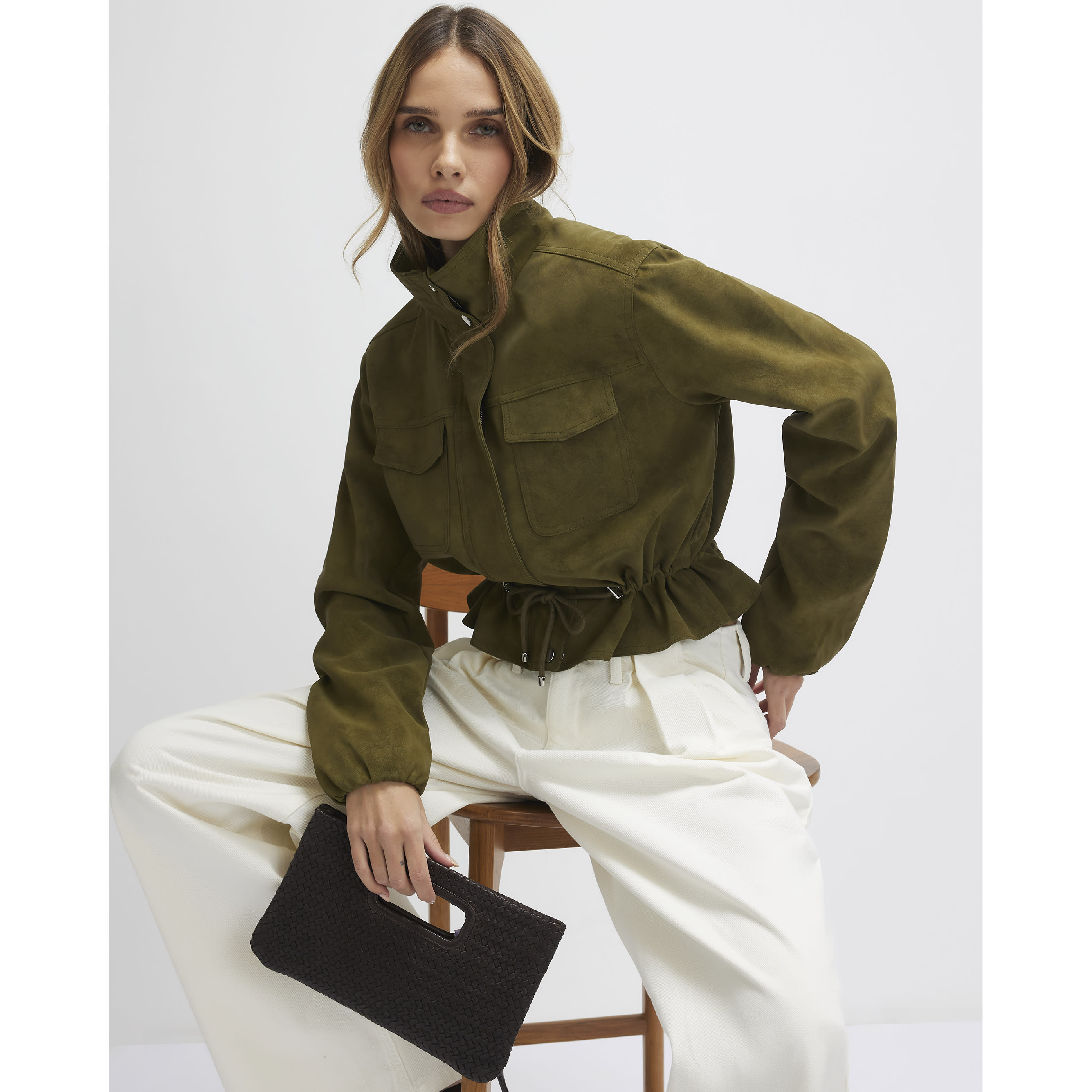River Island Khaki Funnel Neck Drawstring Jacket