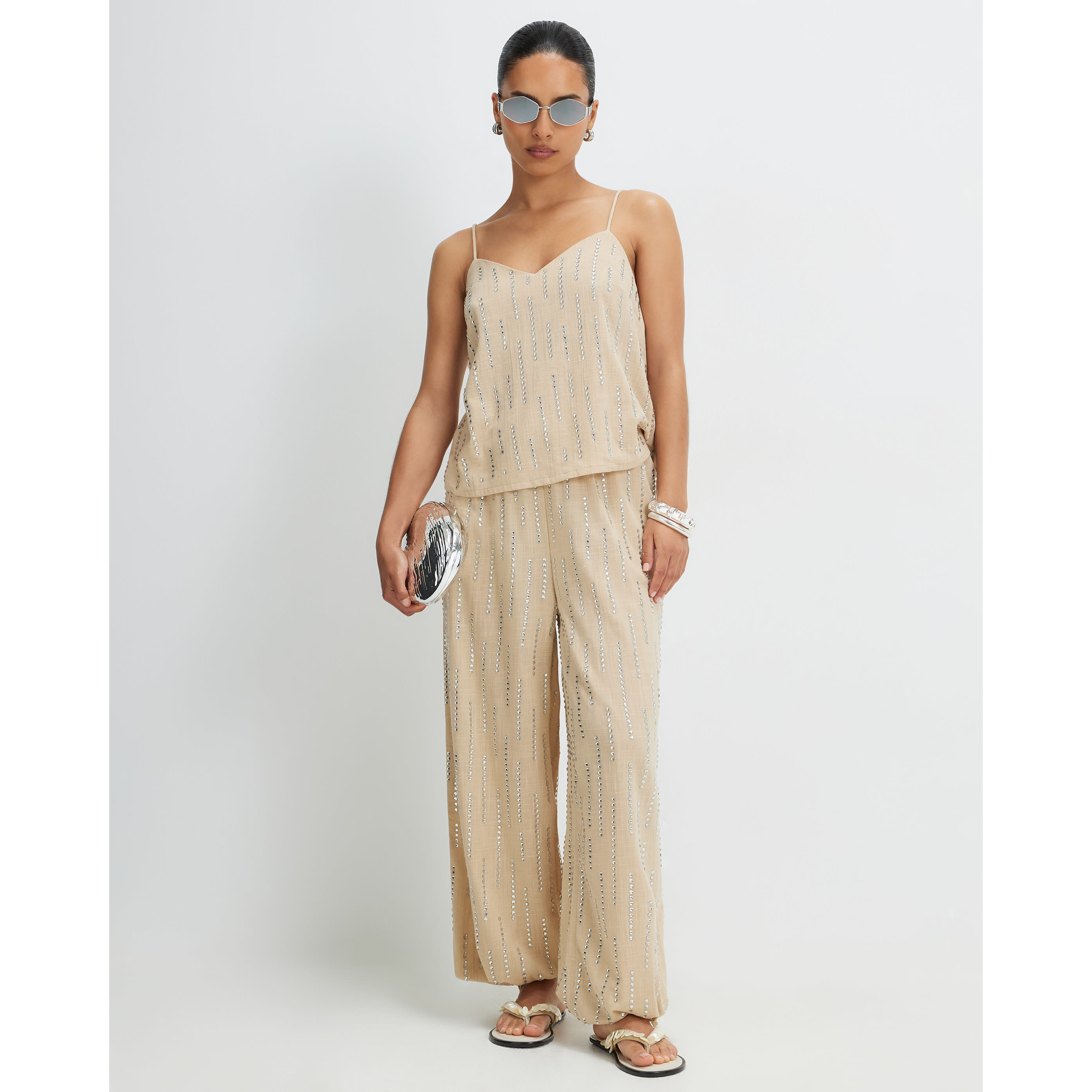River Island Petite Cream Embellished Balloon Leg Trousers