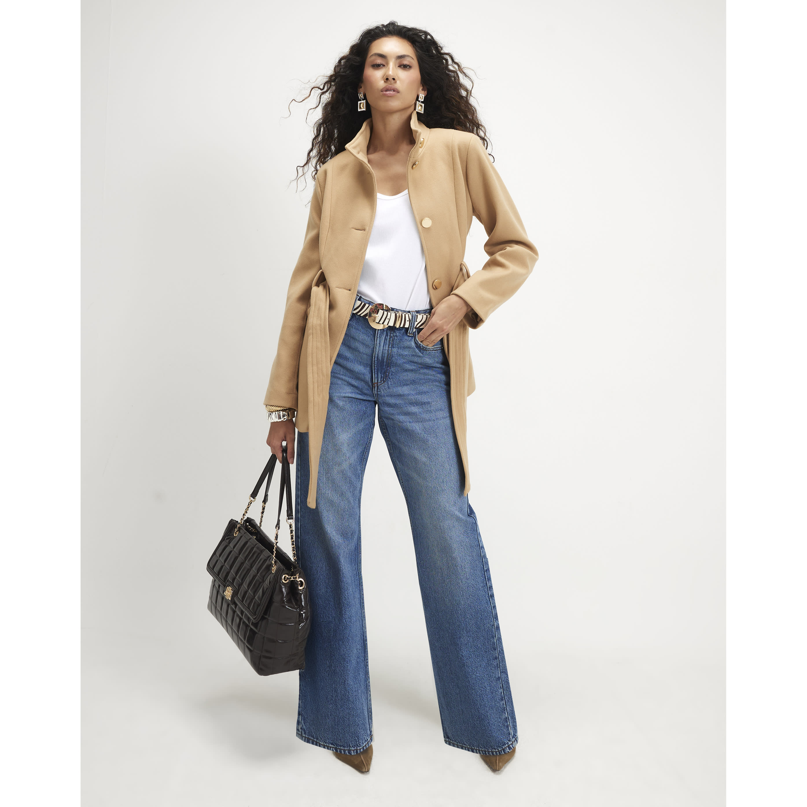 River Island Beige Belted Short Coat