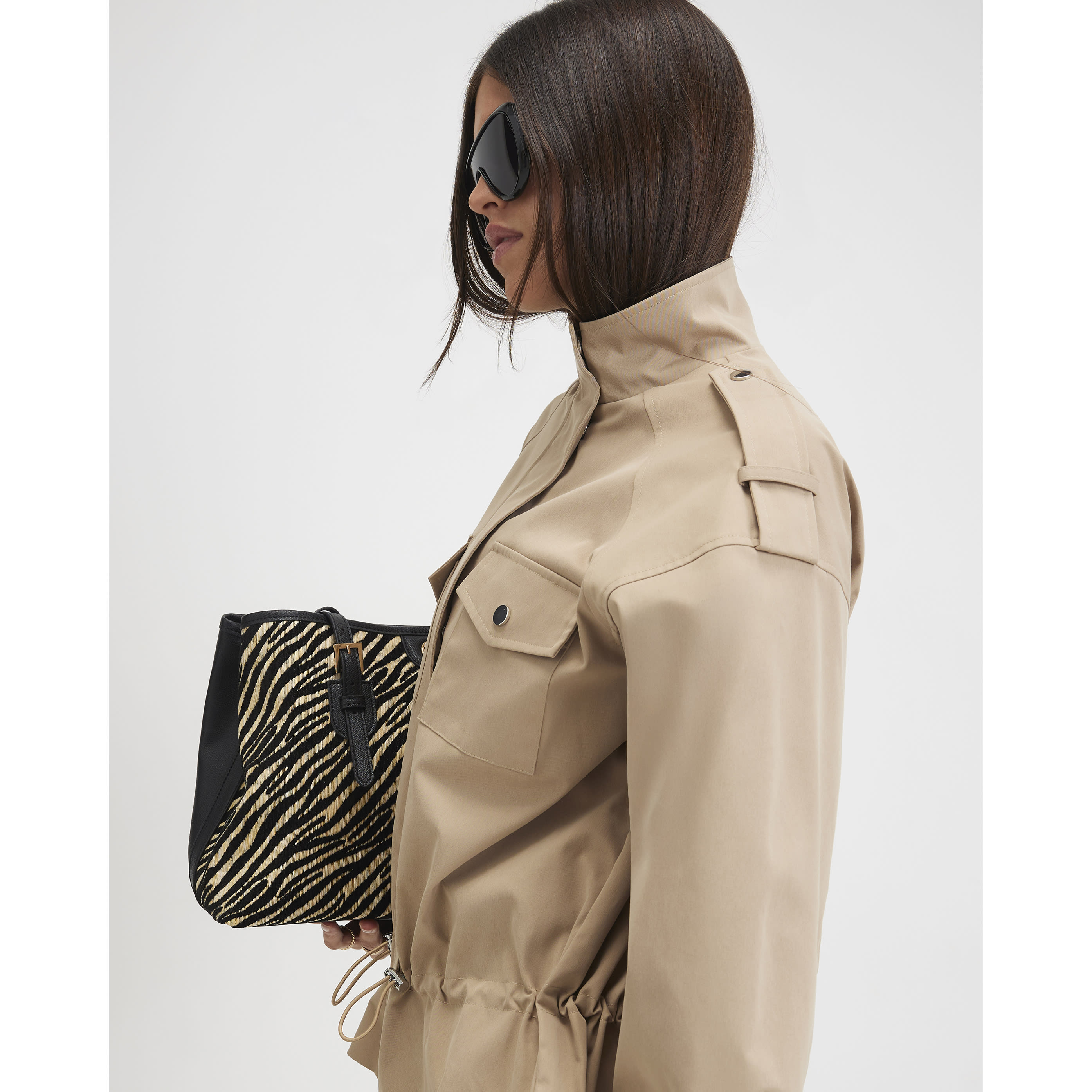 River Island Beige Funnel Neck Tie Waist Bomber Jacket