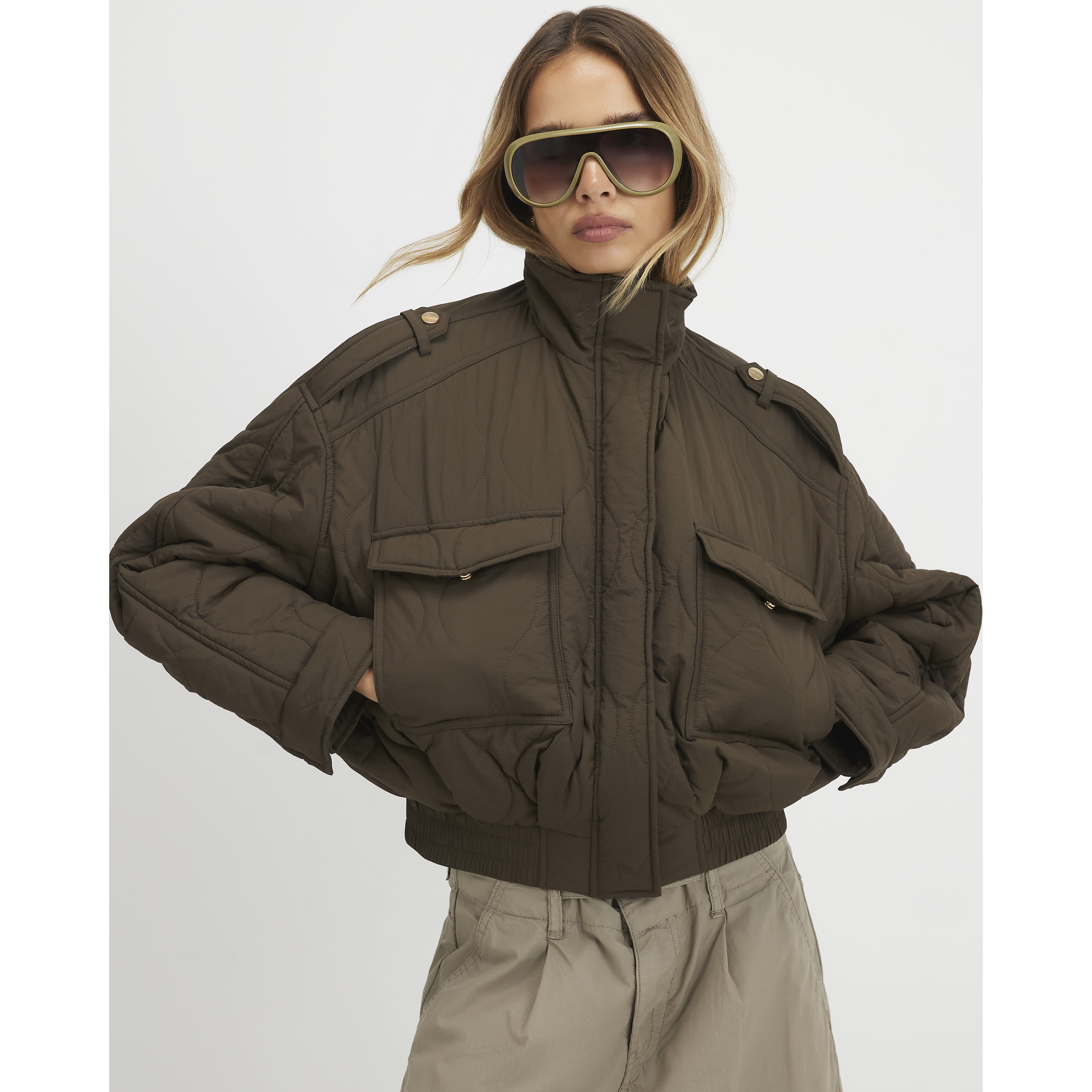 River Island Khaki Quilted Bomber Jacket