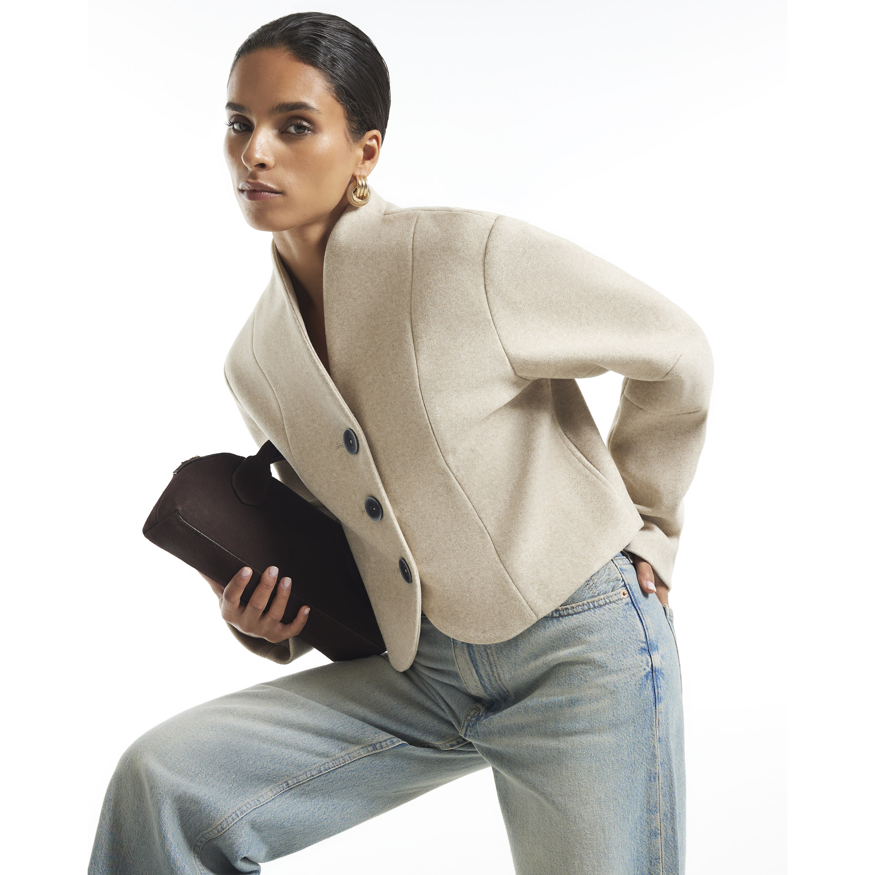 River Island Petite Cream Button Front Jacket