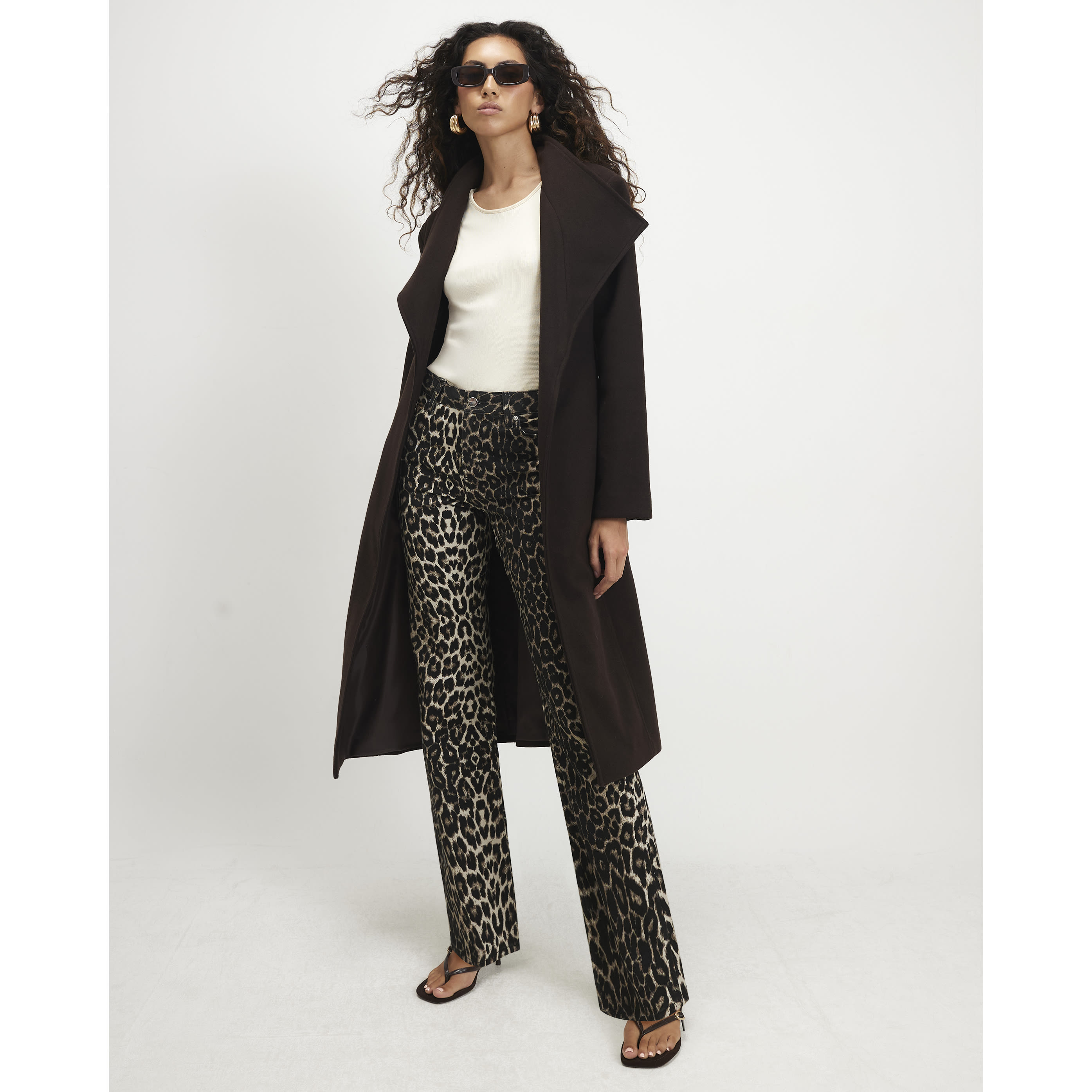 River Island Brown Belted Longline Robe Coat