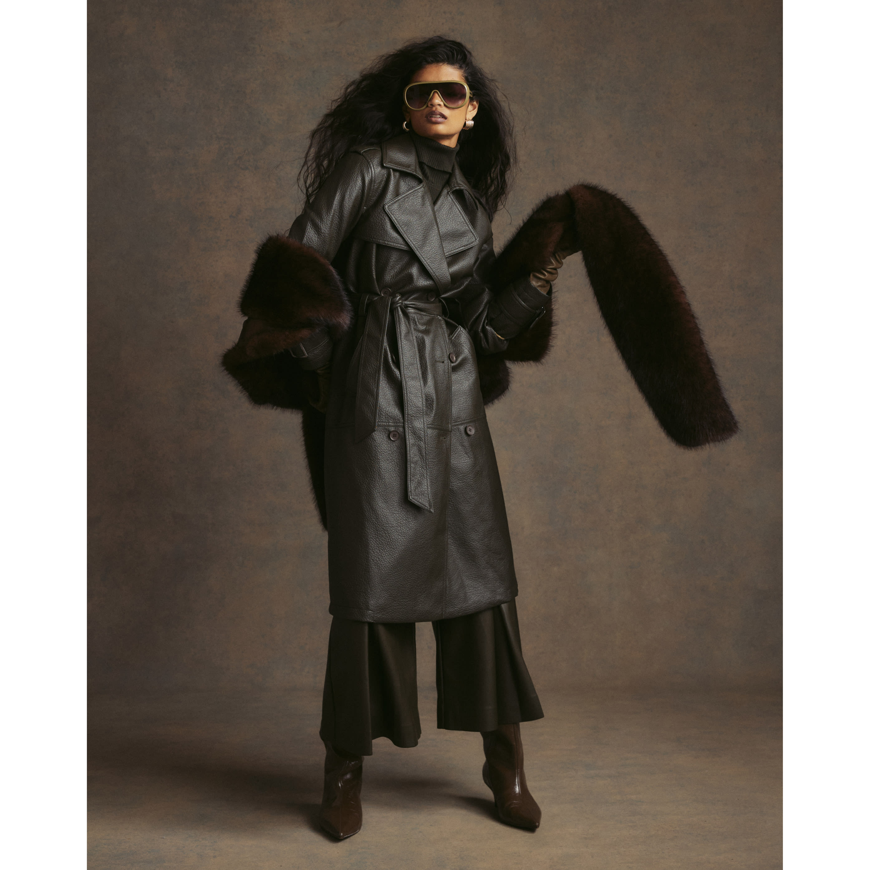 River Island Khaki Faux Leather Trench Coat