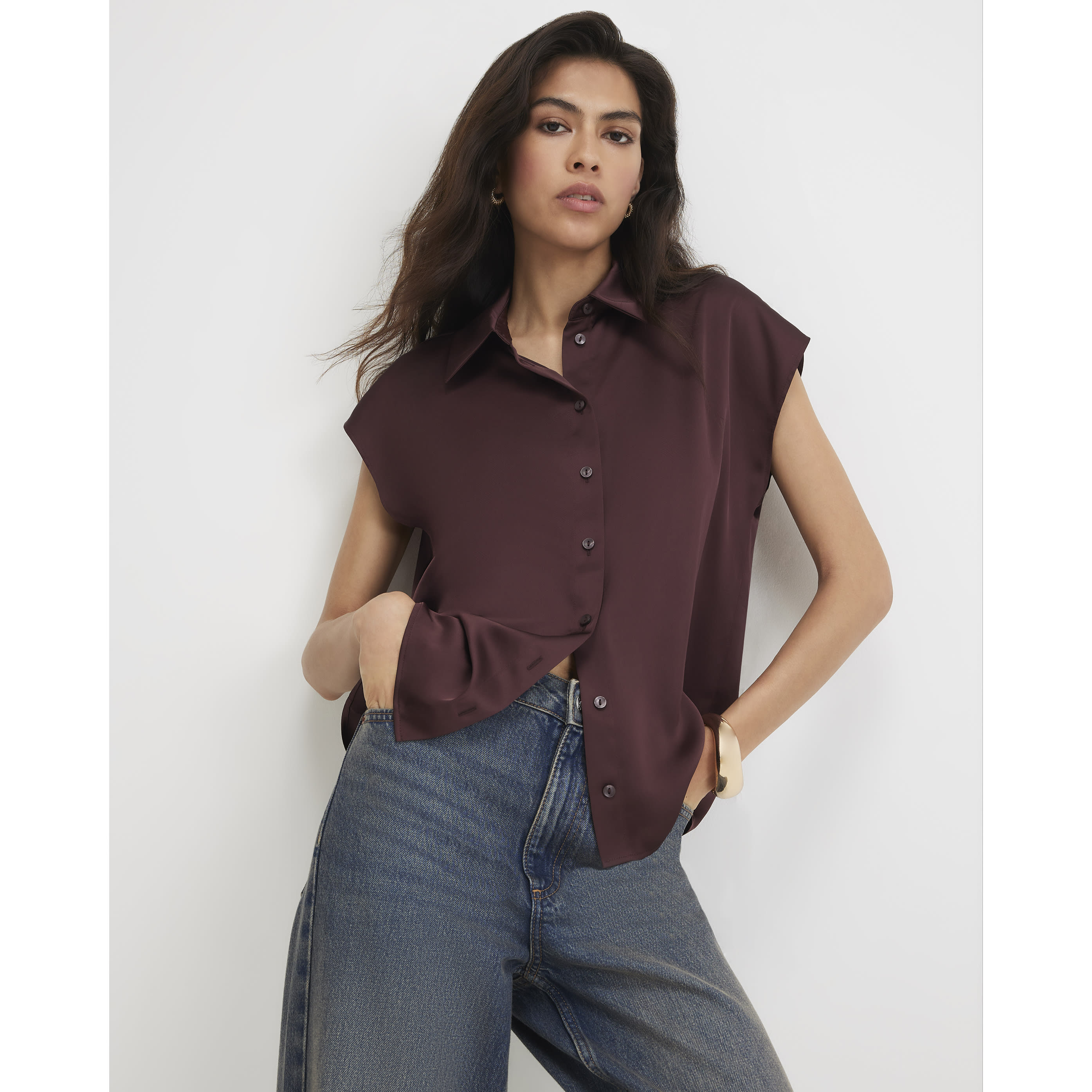 River Island Red Satin Short Sleeve Shirt