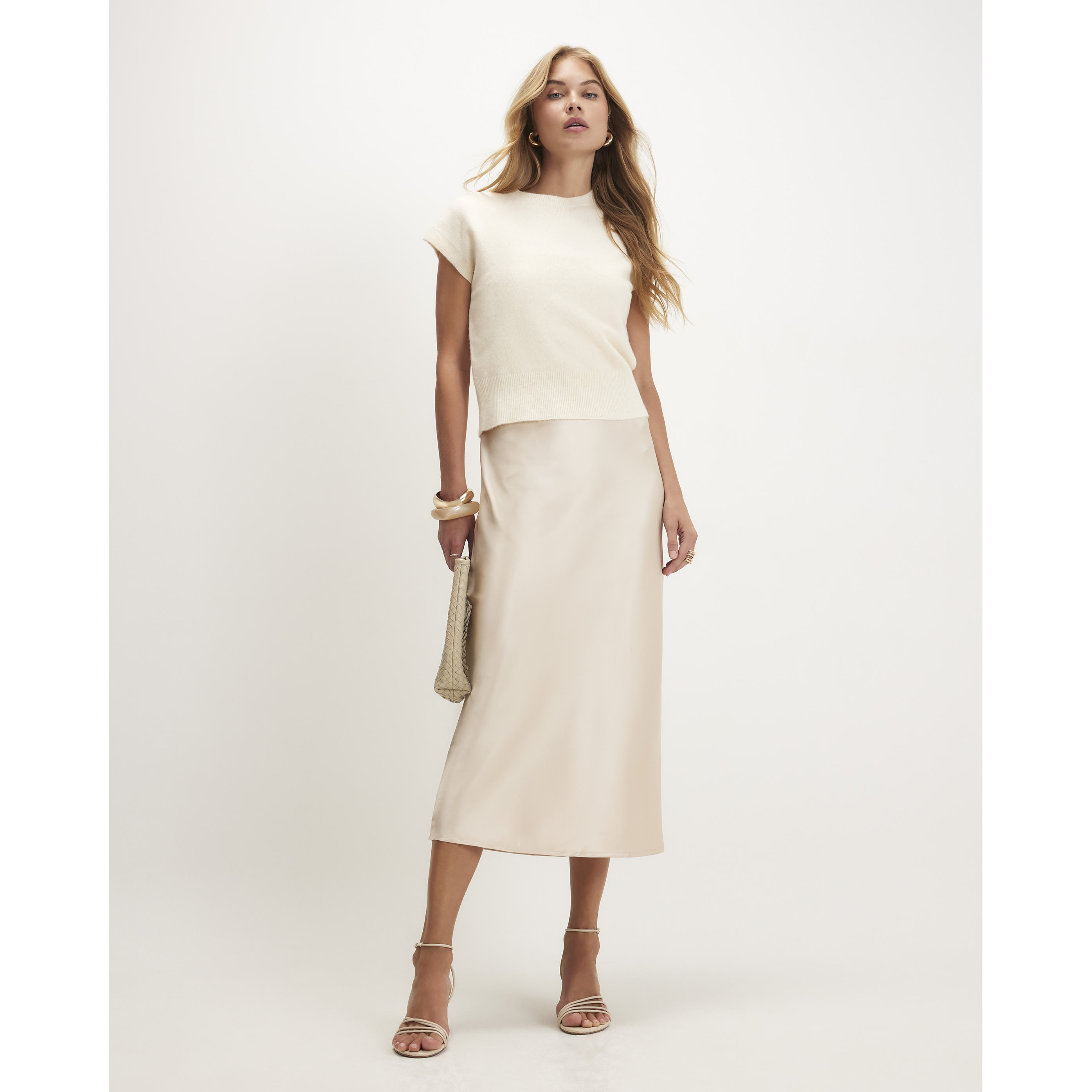 River Island Cream 2 In 1 Knit Tank Top Satin Midi Dress