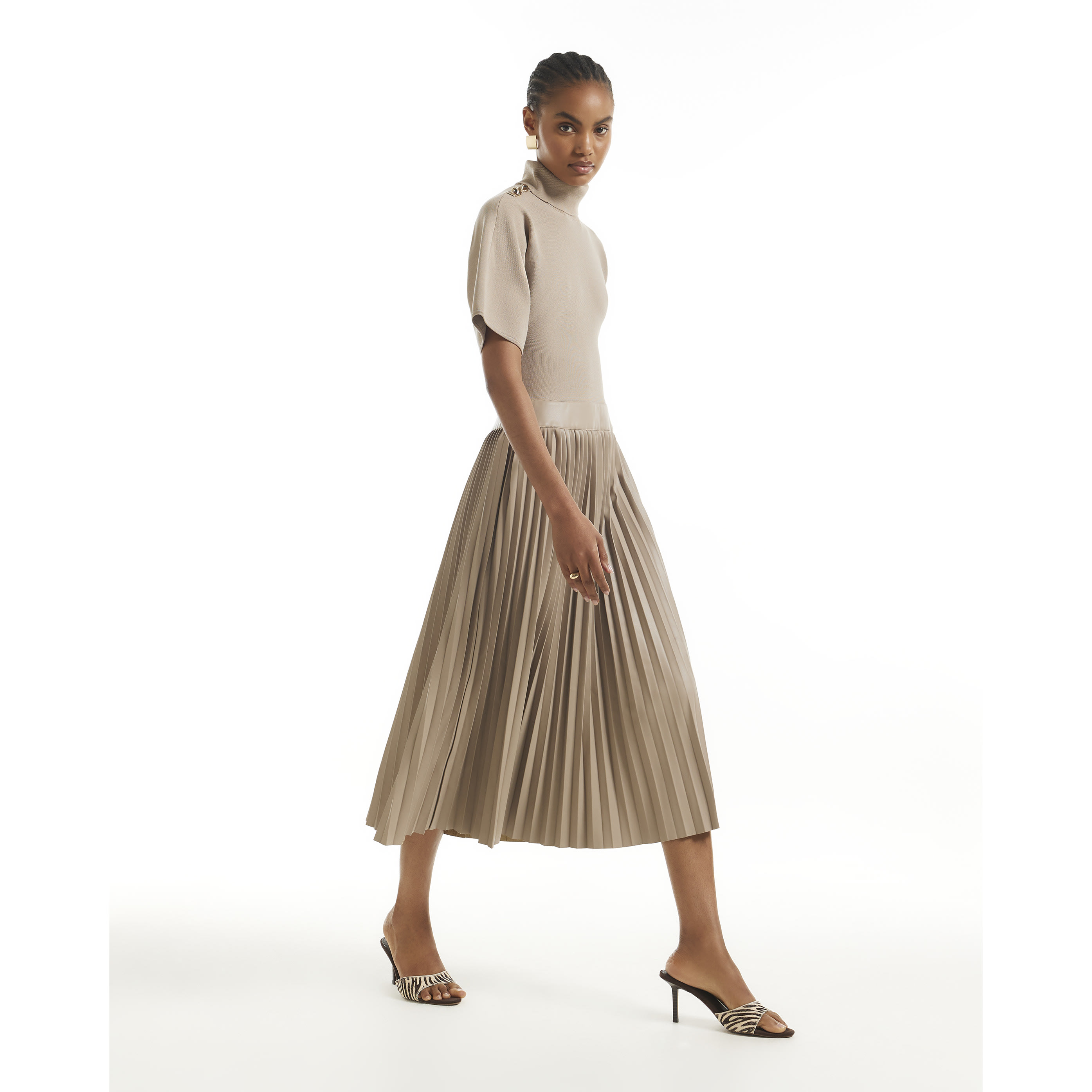 River Island Beige Pleat Hem Midi Dress