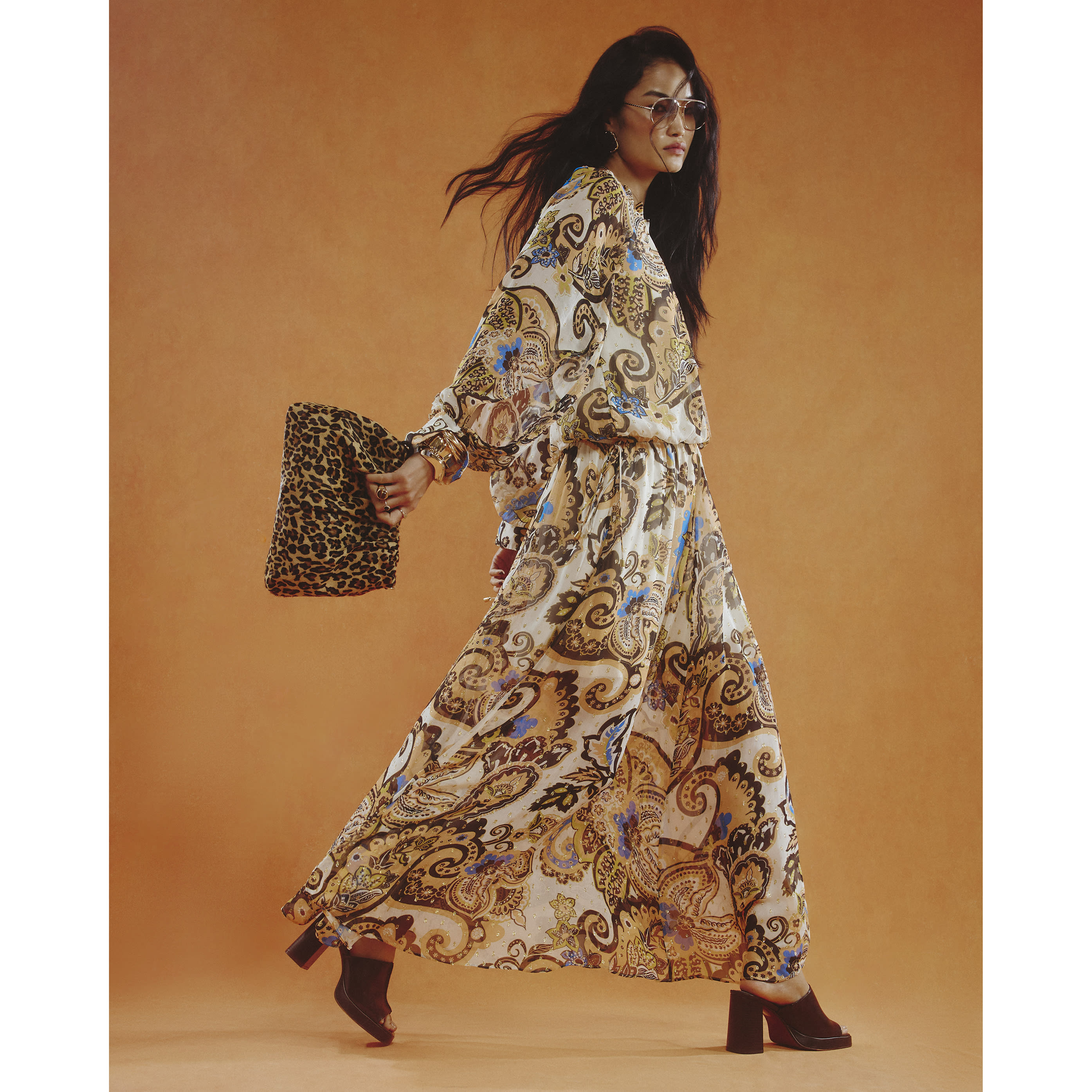 River Island Cream Paisley Metallic Midi Maxi Dress