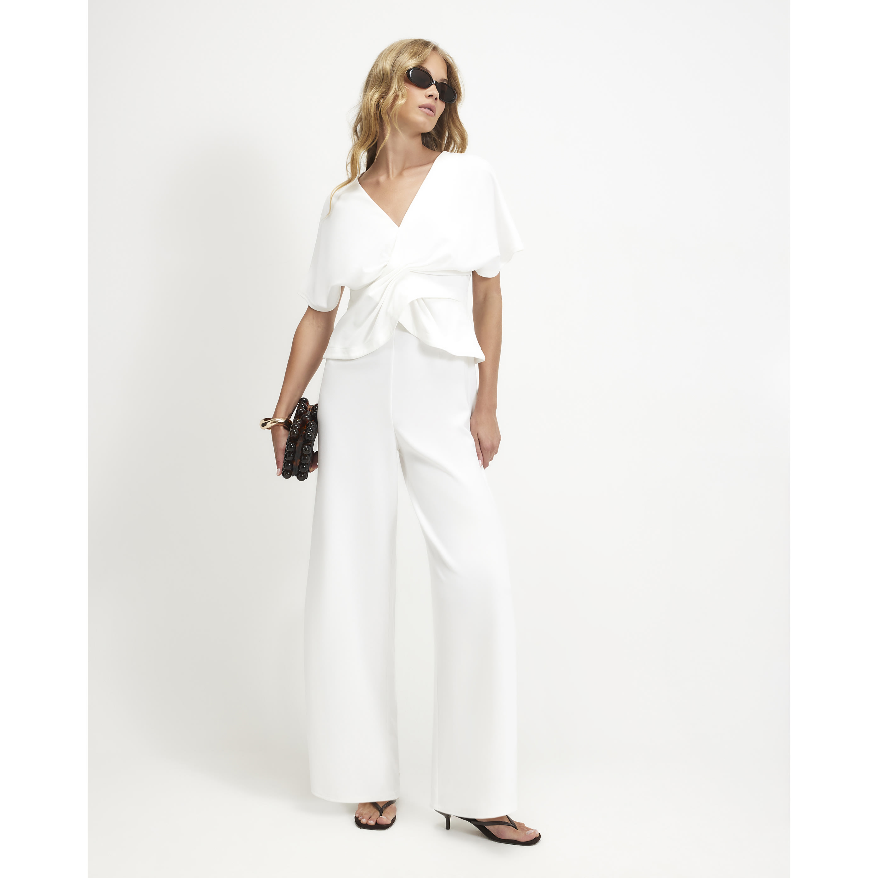 River Island Cream Twist Top Jumpsuit
