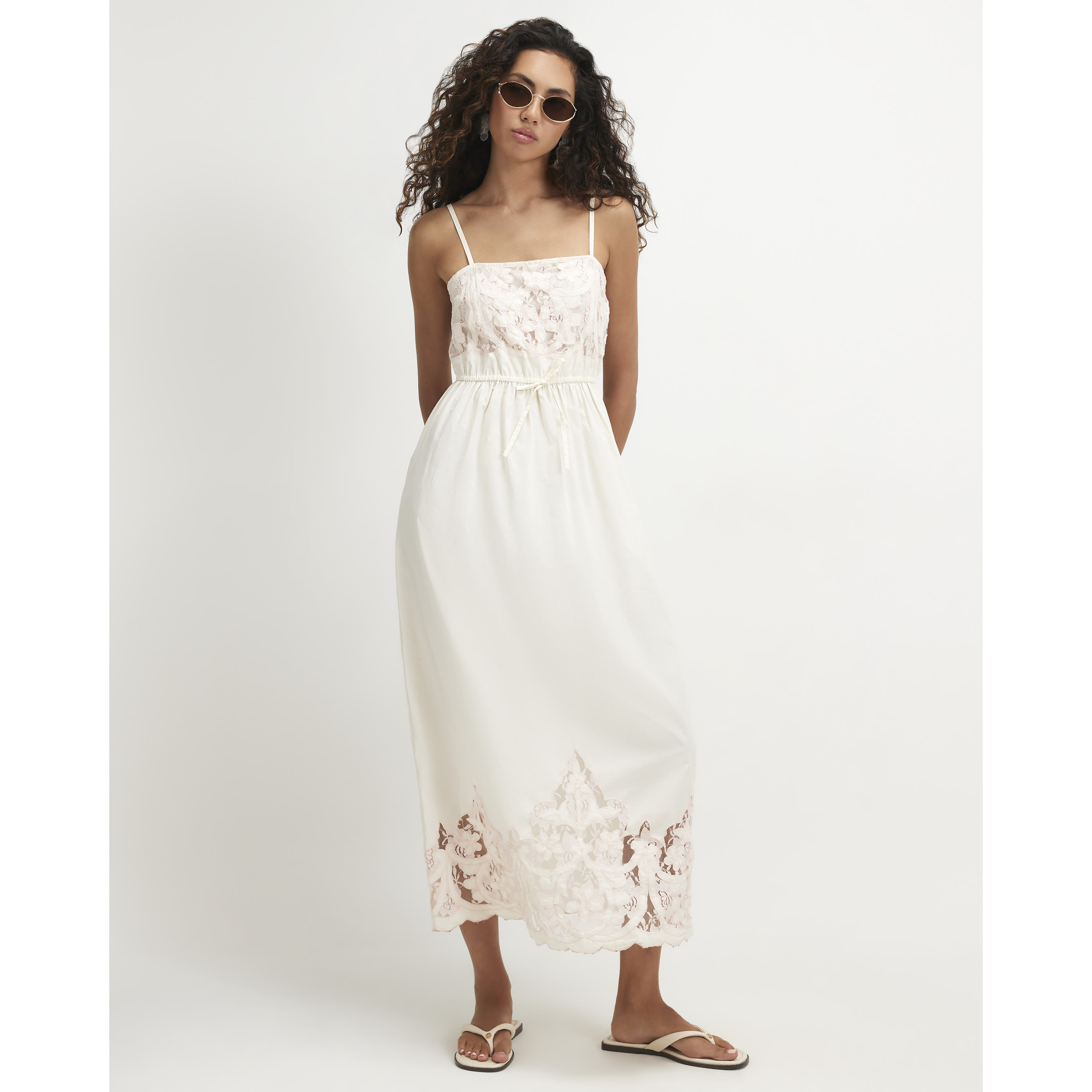 River Island Cream Cotton Cutwork Lace Midi Dress