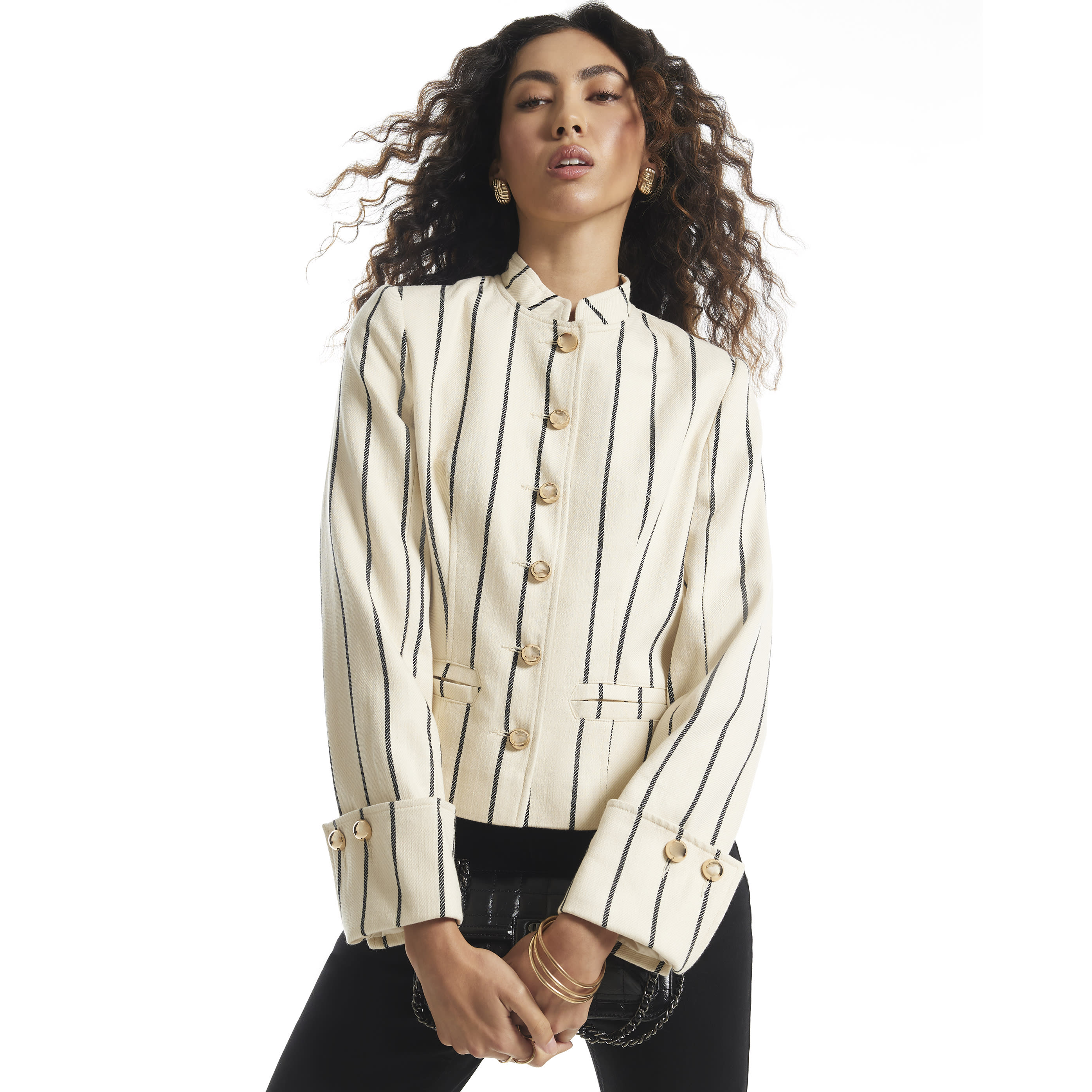River Island Cream Stripe Military Jacket
