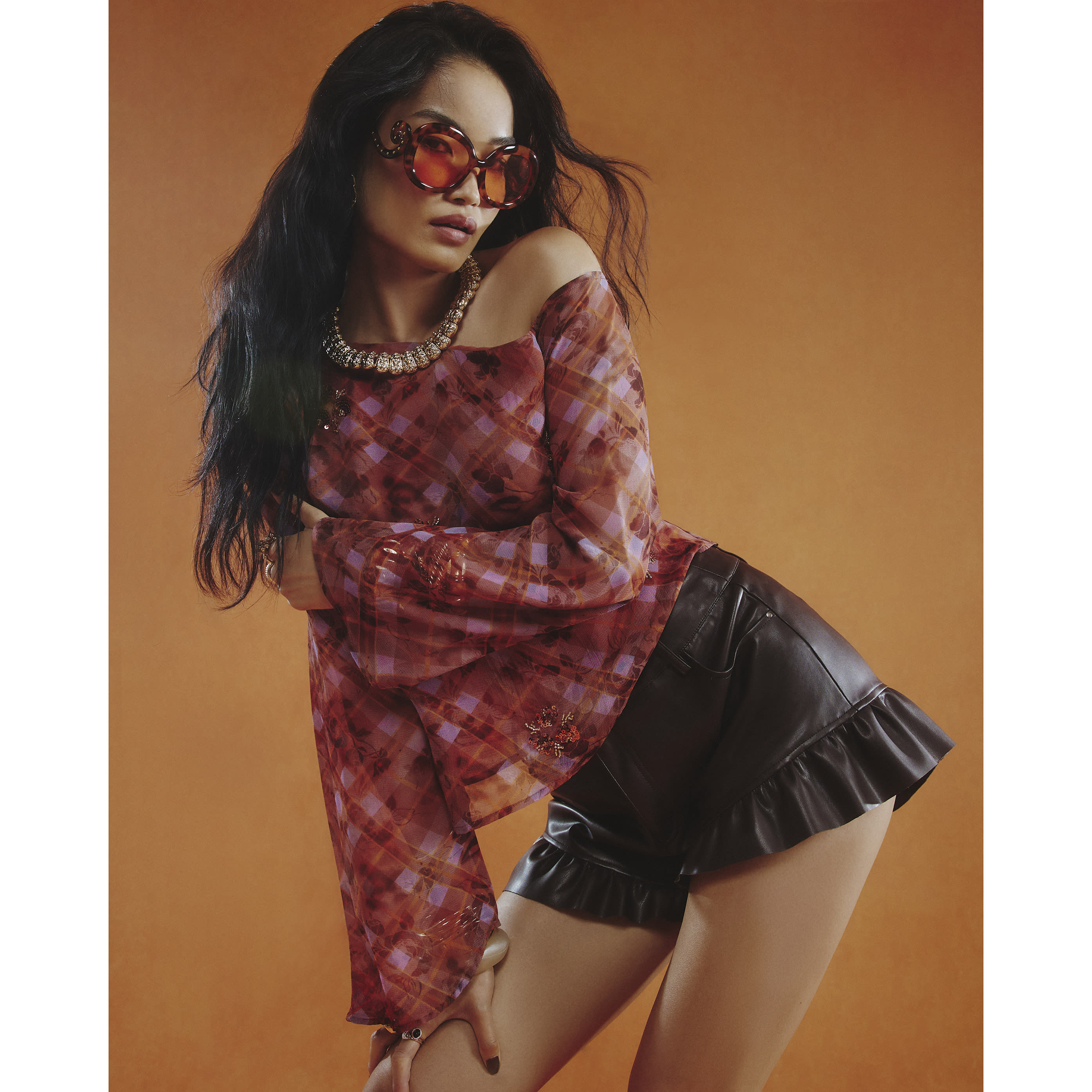 River Island Red Check Embellished Asymmetric Top