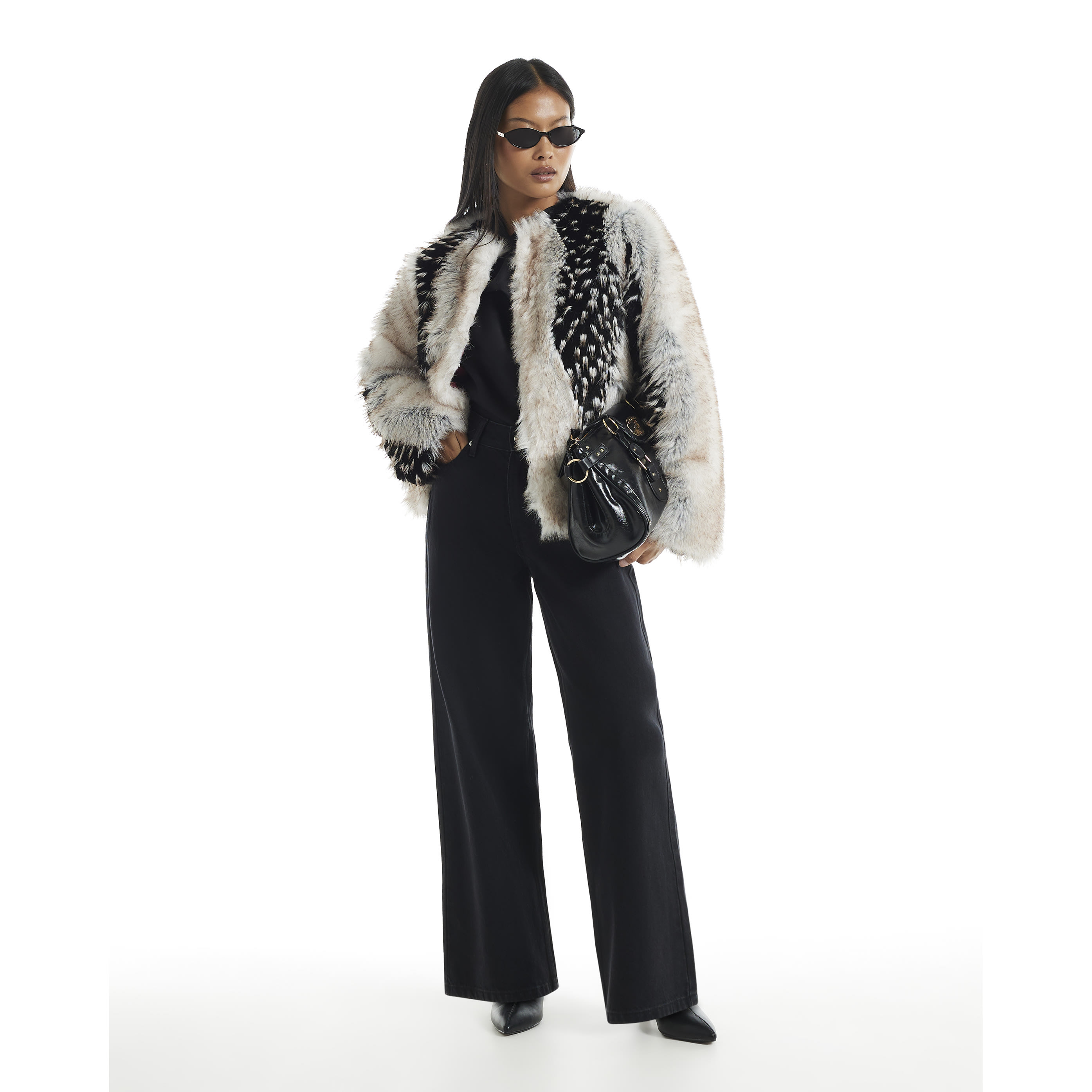 River Island Petite Cream Mixed Faux Fur Plush Coat