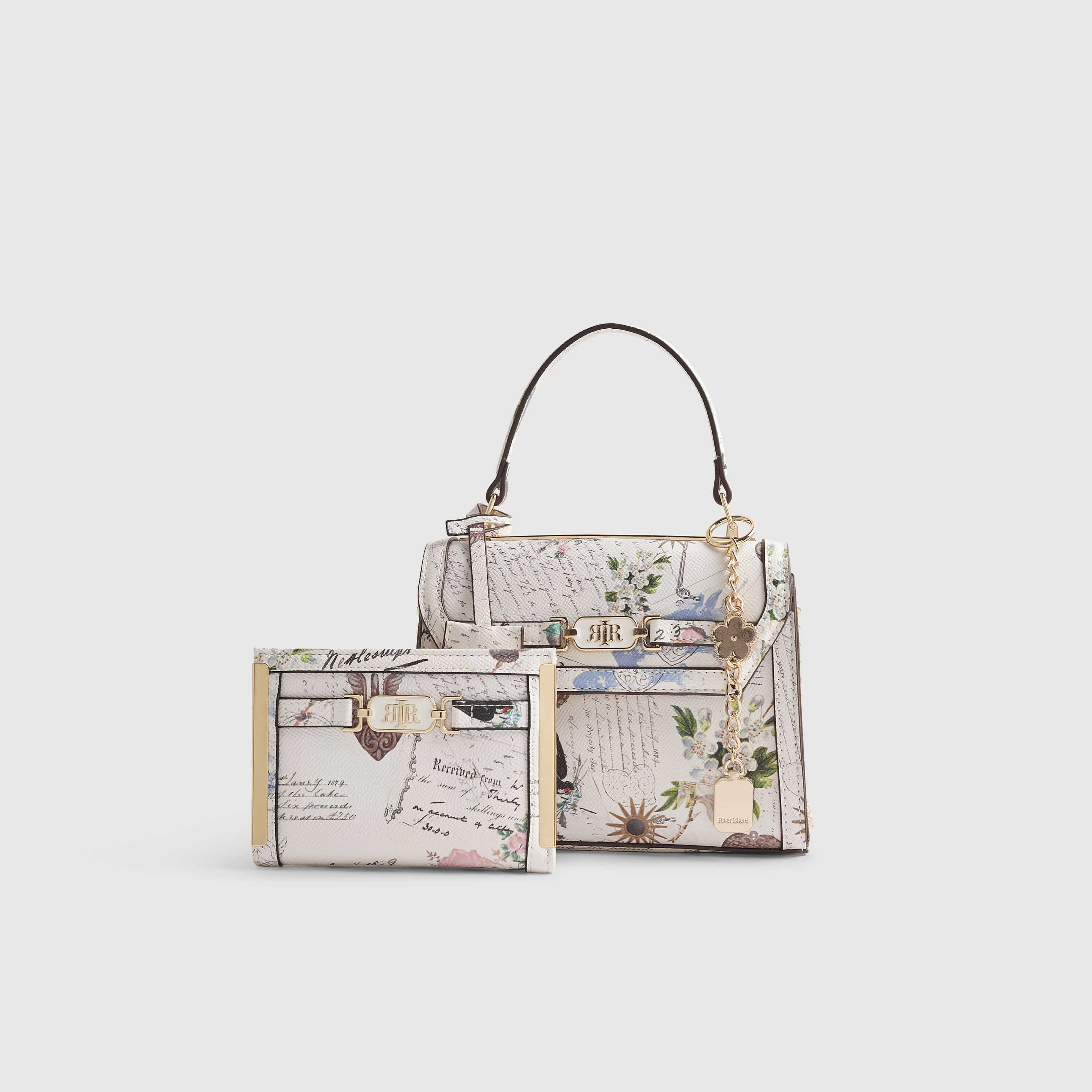 River Island Cream Postcard Print Mini Tote Bag Bundle