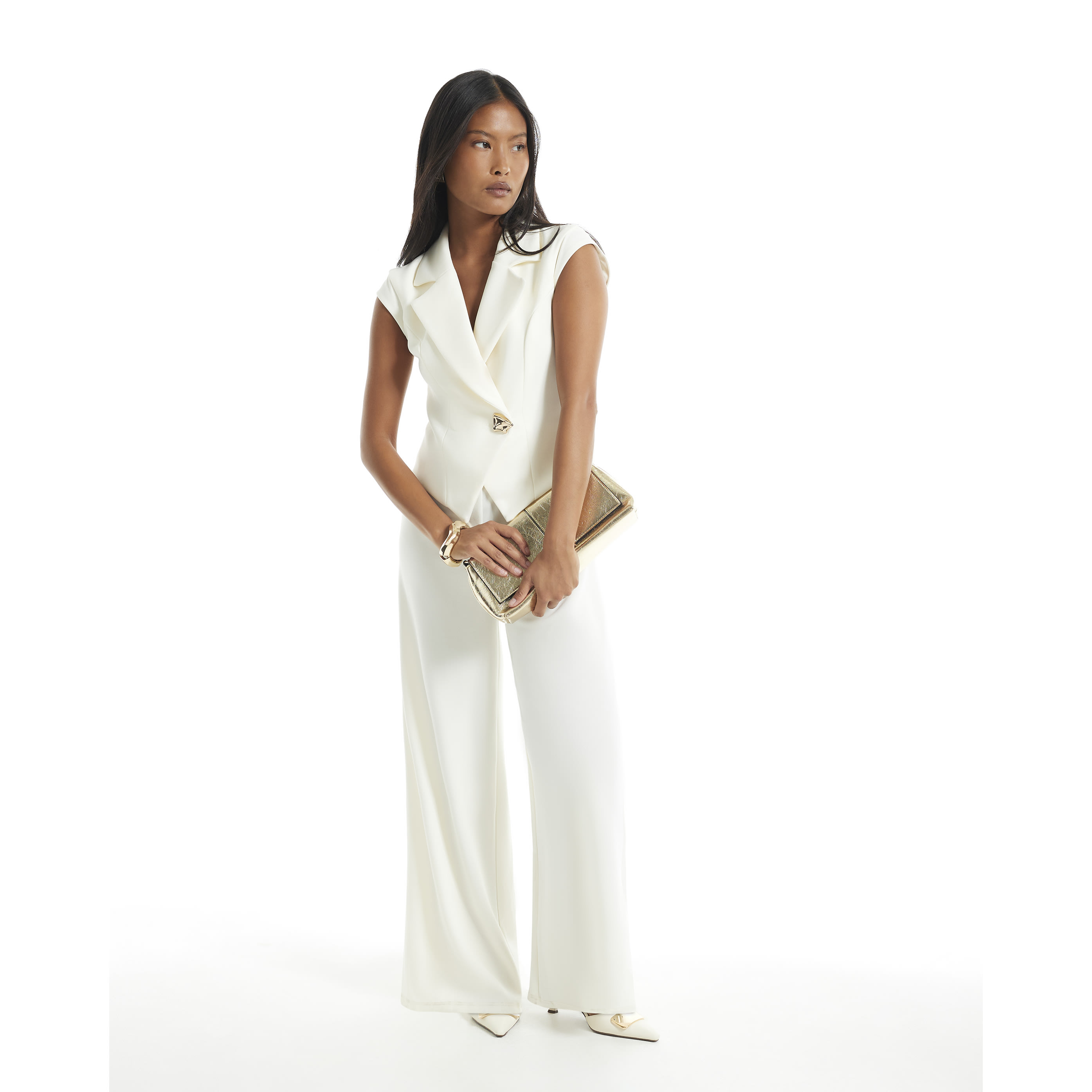 River Island Petite Cream Cap Sleeve Jumpsuit