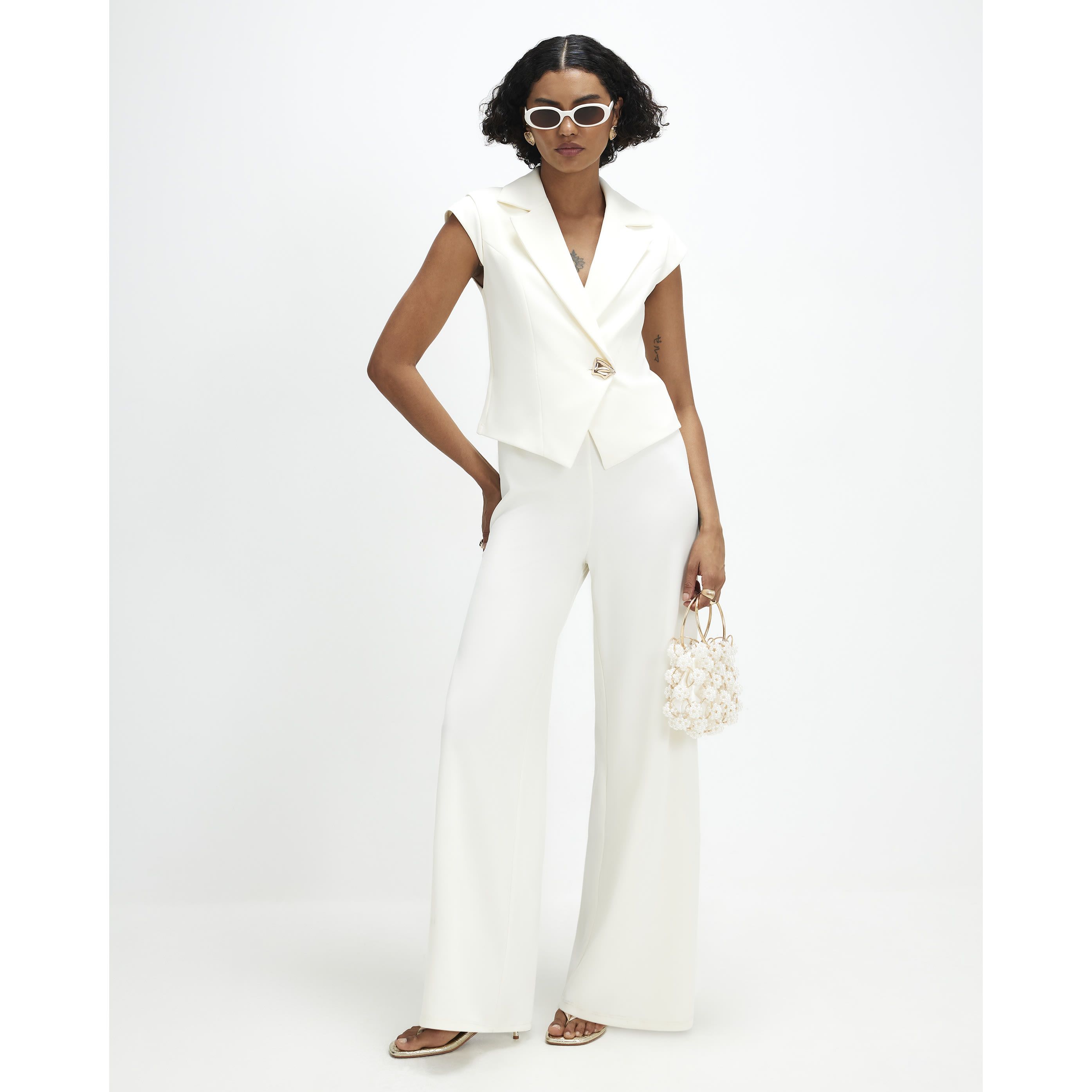River Island Cream Cap Sleeve Jumpsuit