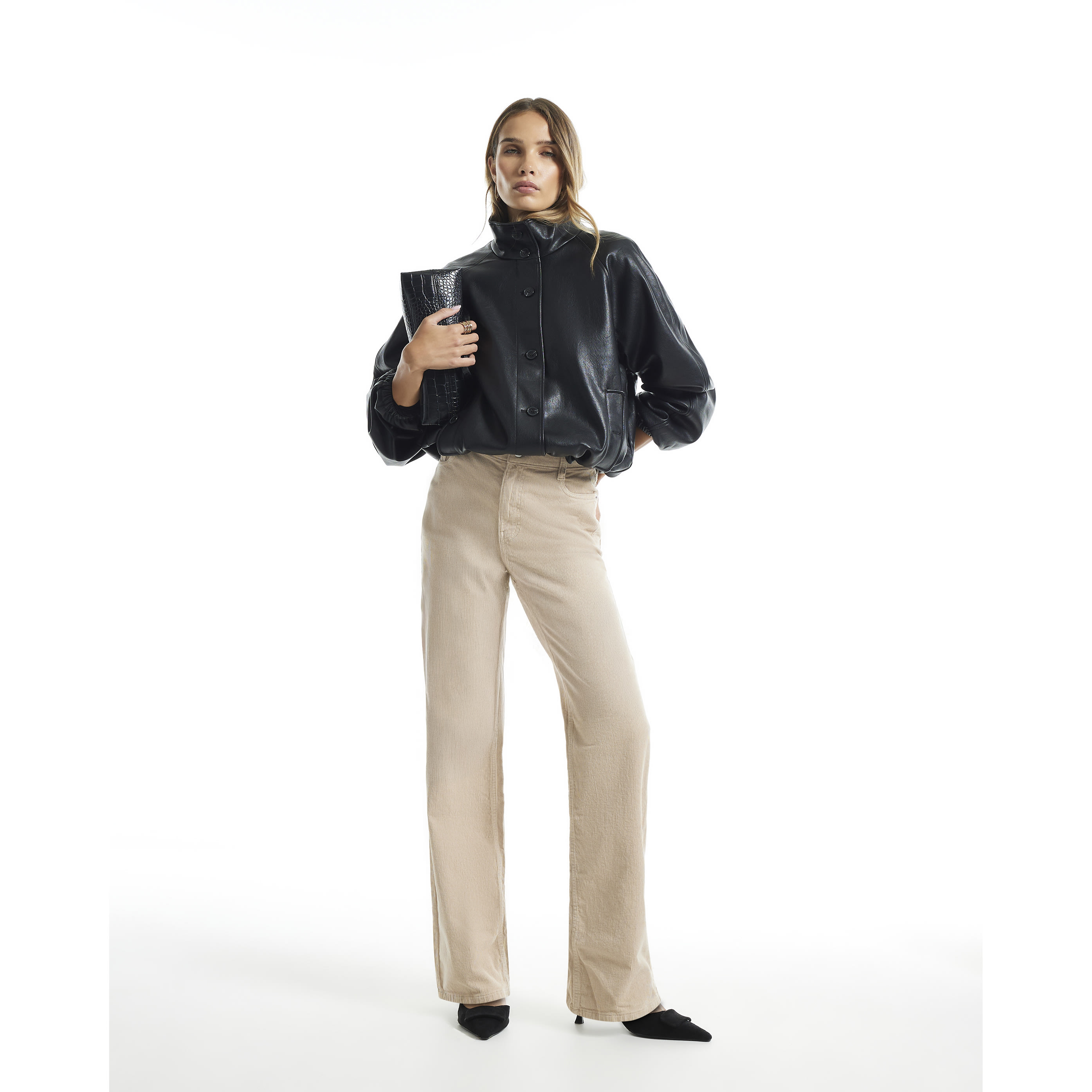 River Island Cream Corduroy High Waisted Straight Jeans
