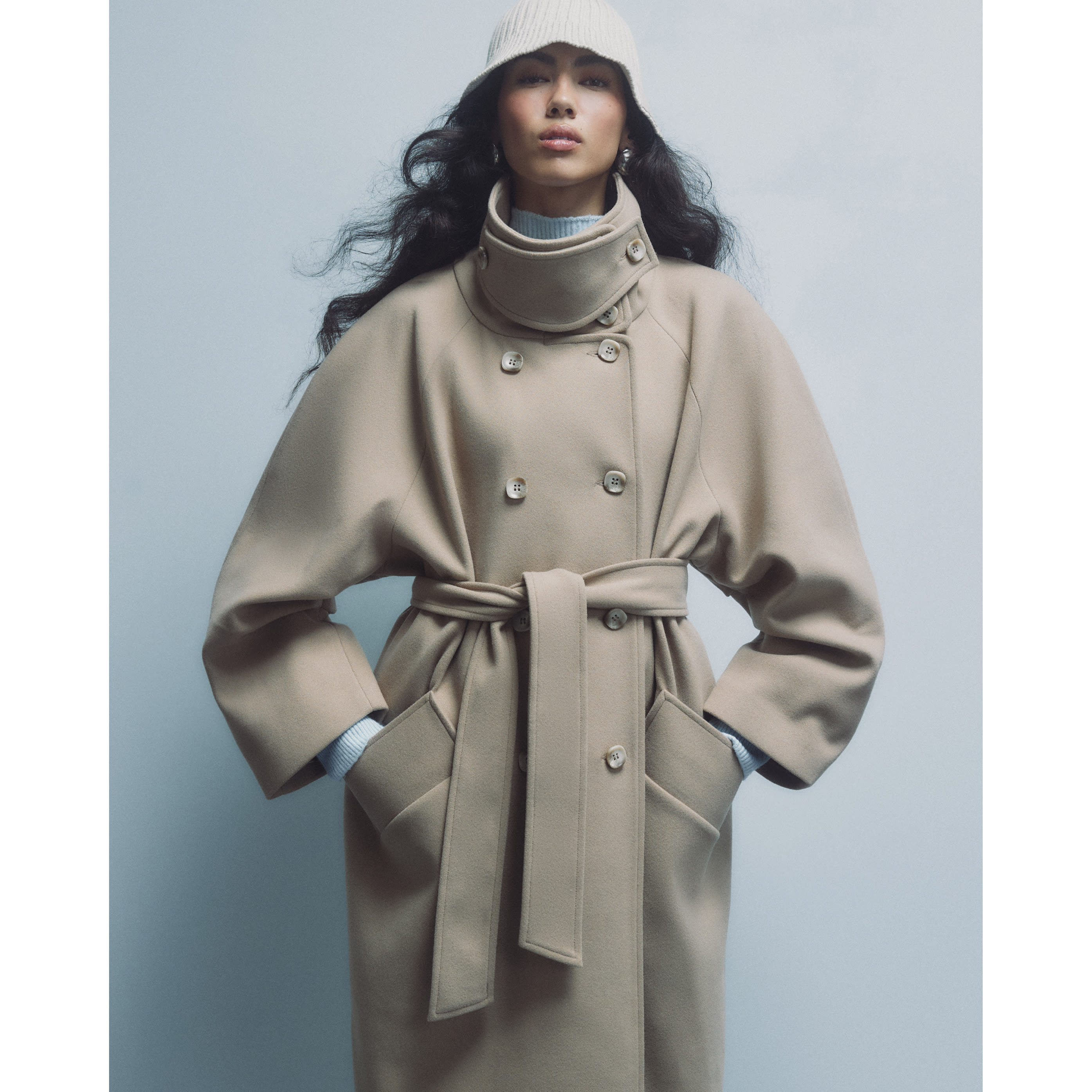 River Island Beige Funnel Neck Robe Coat