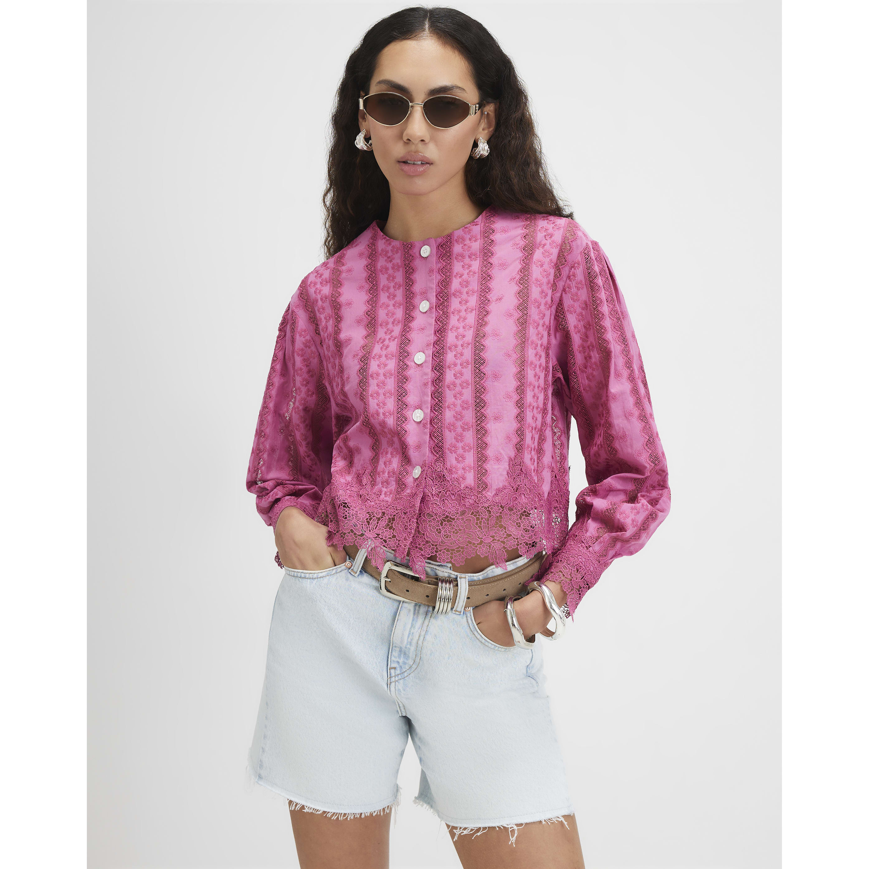 River Island Pink Lace Trim Blouse